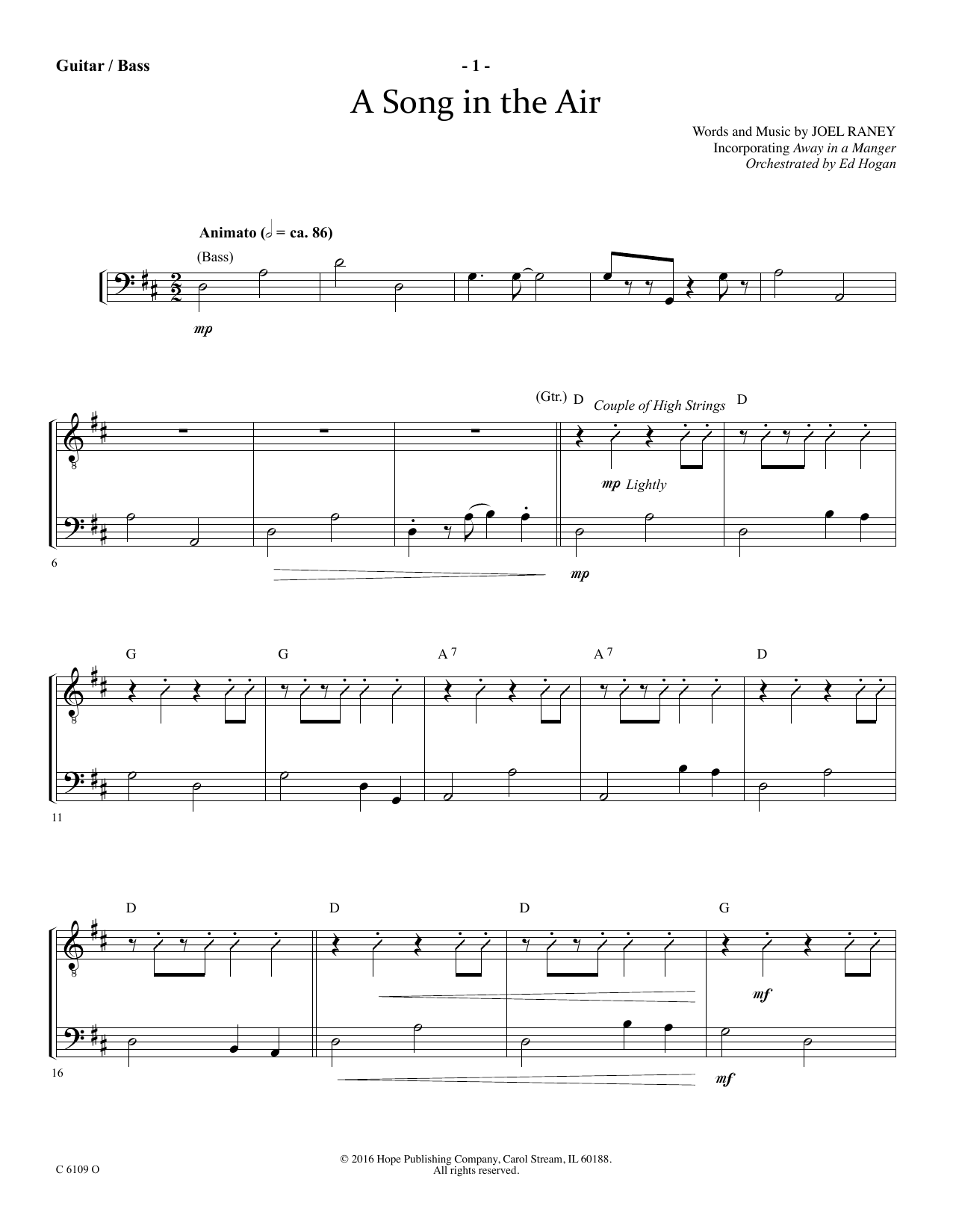 Ed Hogan A Song In The Air - Acoustic Guitar/Electric Bass Sheet Music Notes & Chords for Choir Instrumental Pak - Download or Print PDF