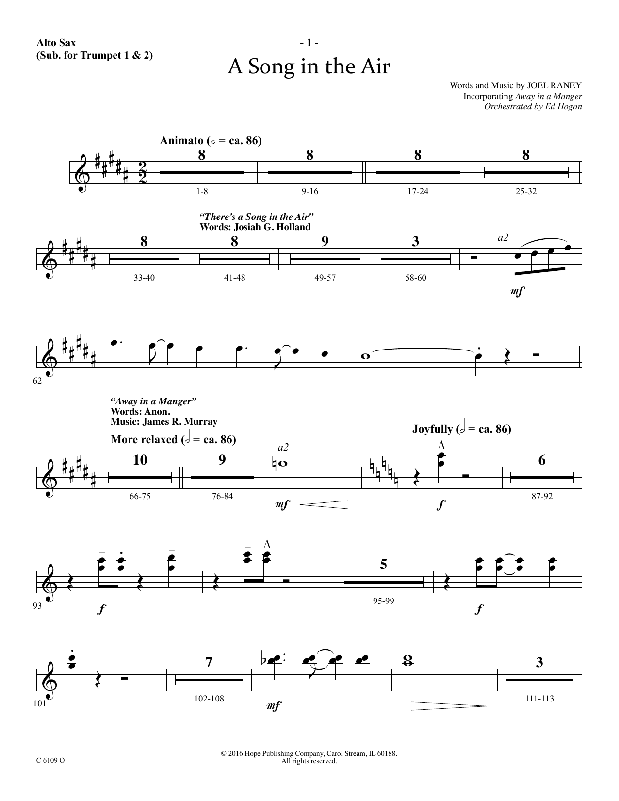 Ed Hogan A Song In The Air - Alto Sax (sub. Trumpet 2) Sheet Music Notes & Chords for Choir Instrumental Pak - Download or Print PDF