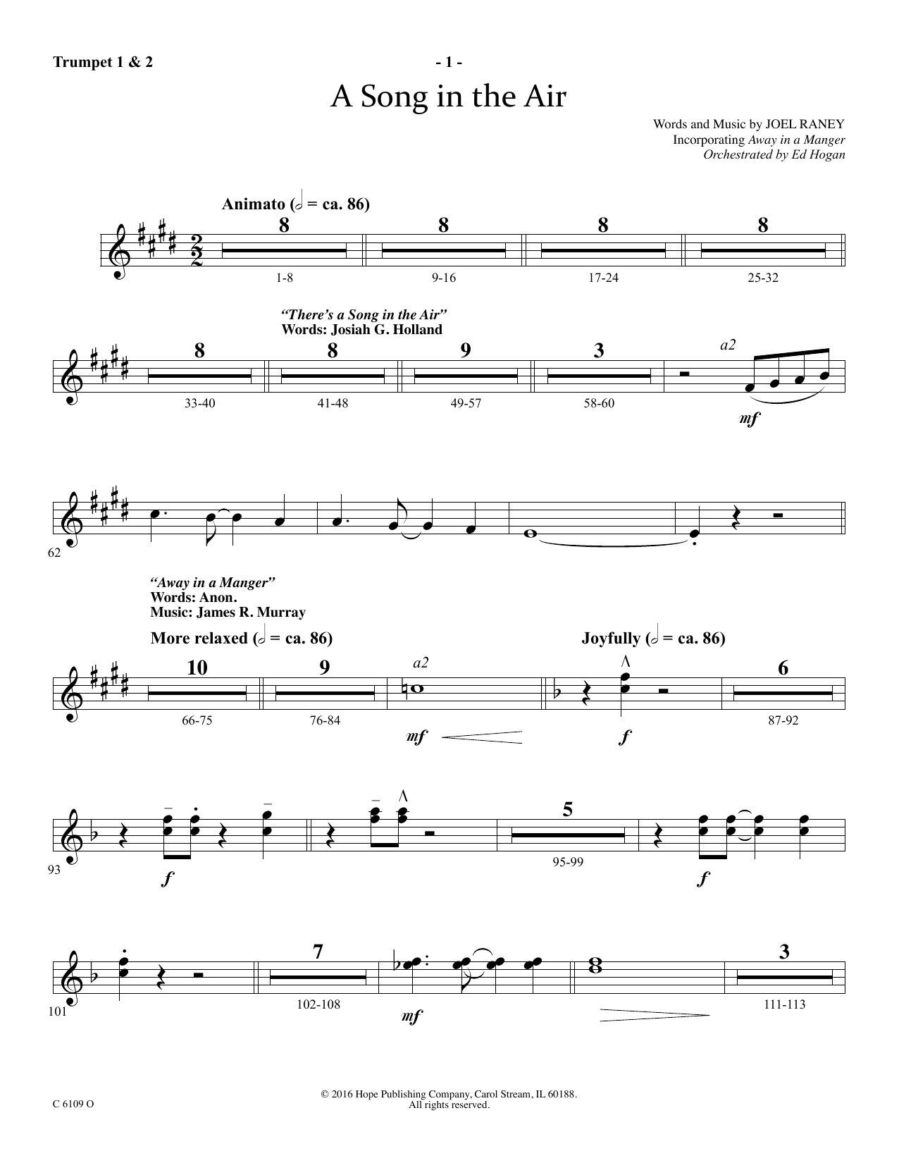 Ed Hogan A Song In The Air - Bb Trumpet 1 & 2 Sheet Music Notes & Chords for Choir Instrumental Pak - Download or Print PDF