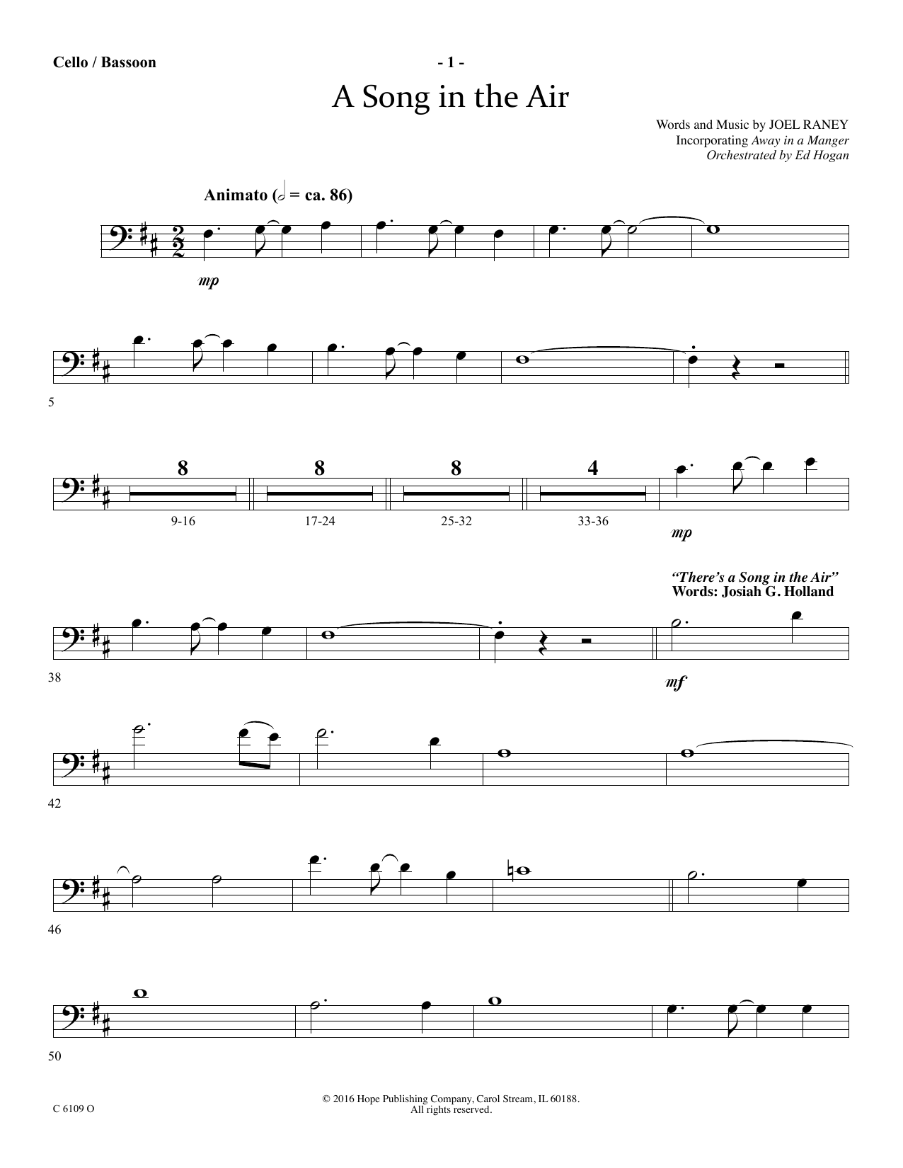 Ed Hogan A Song In The Air - Cello/Bassoon Sheet Music Notes & Chords for Choir Instrumental Pak - Download or Print PDF