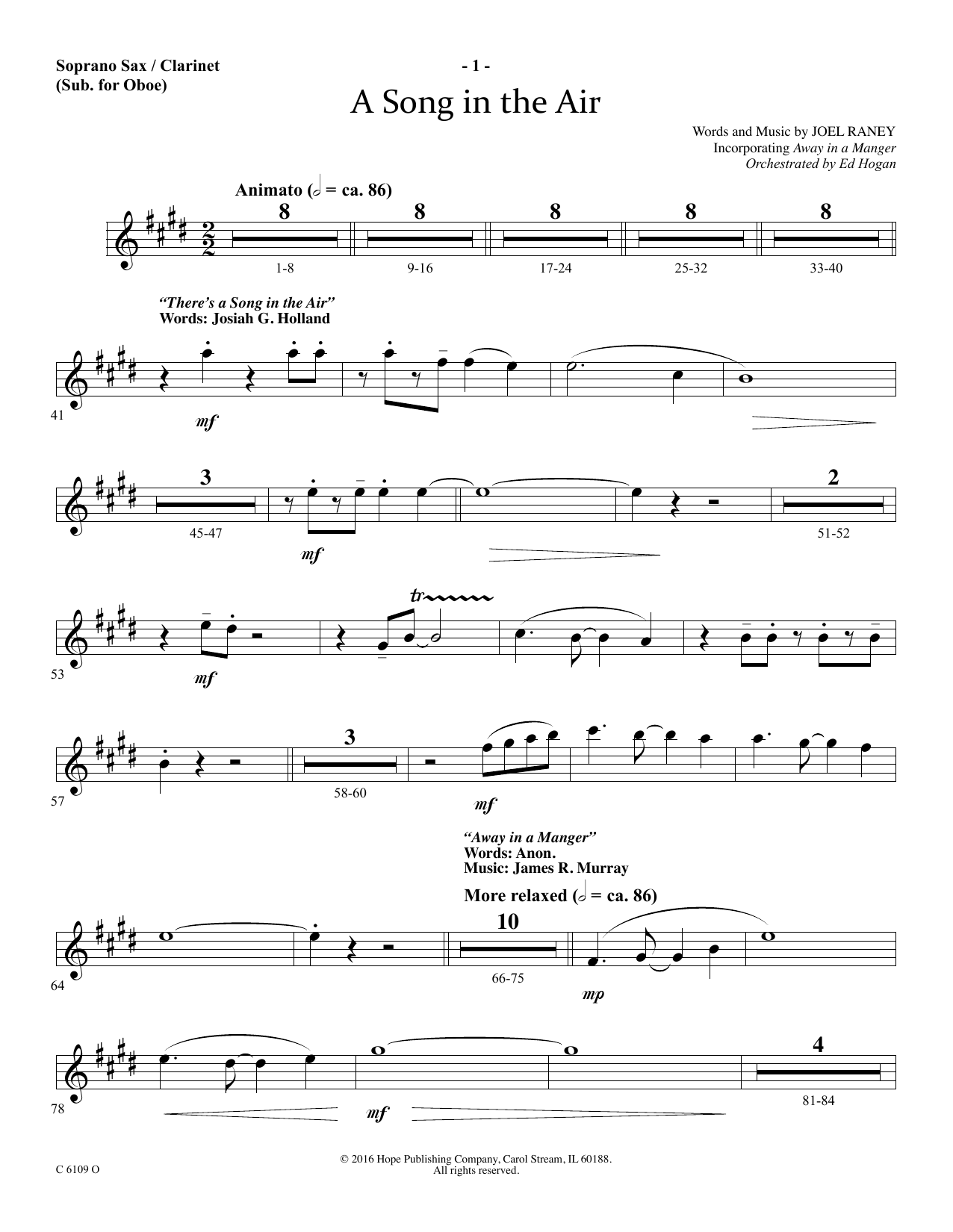 Ed Hogan A Song In The Air - Soprano Sax/Clarinet(sub oboe) Sheet Music Notes & Chords for Choir Instrumental Pak - Download or Print PDF
