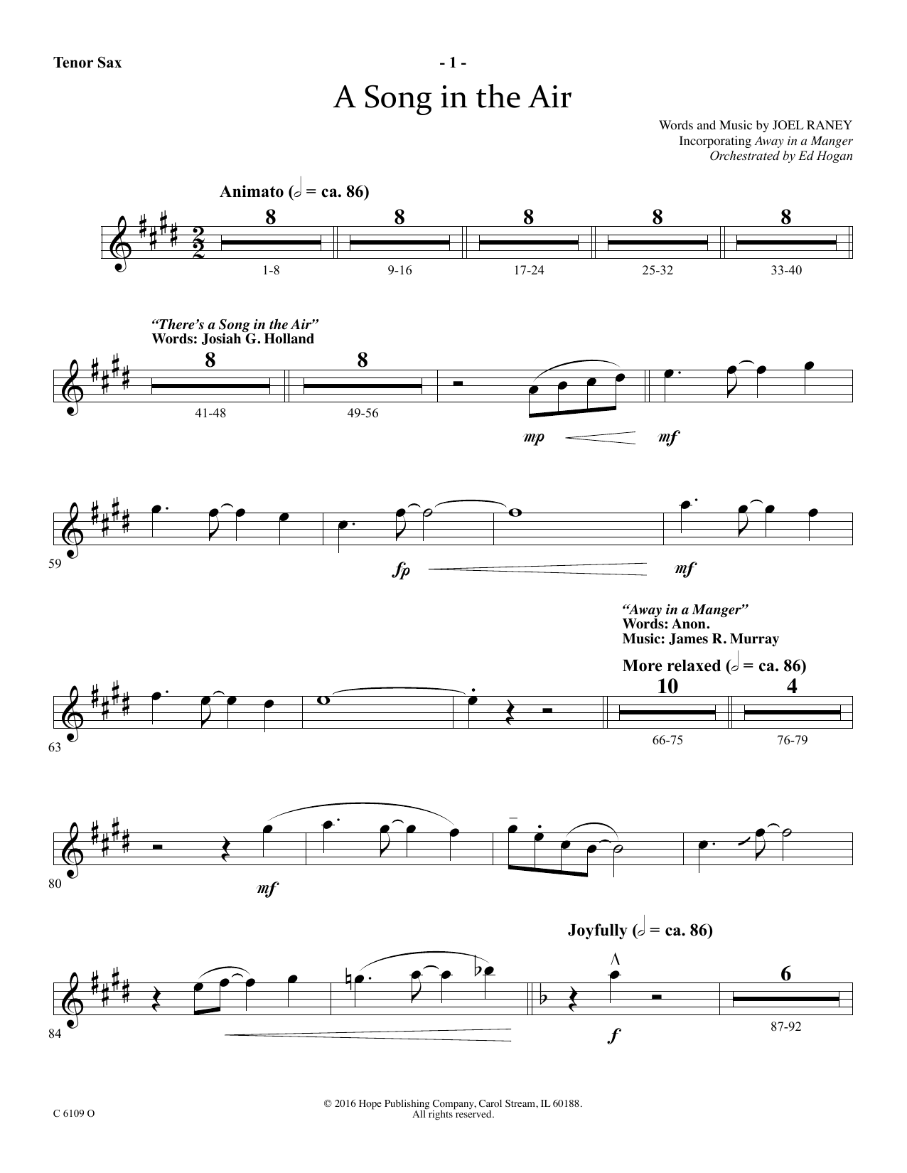 Ed Hogan A Song In The Air - Tenor Sax Sheet Music Notes & Chords for Choir Instrumental Pak - Download or Print PDF