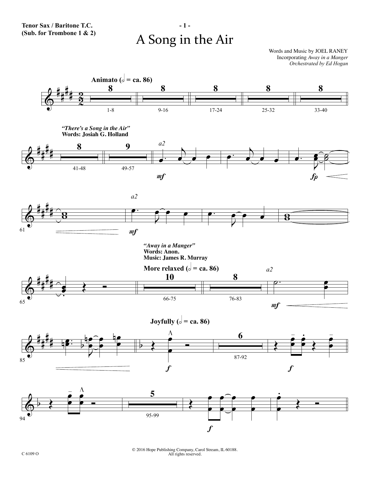Ed Hogan A Song In The Air - Tenor Sax/Baritone TC Sheet Music Notes & Chords for Choir Instrumental Pak - Download or Print PDF