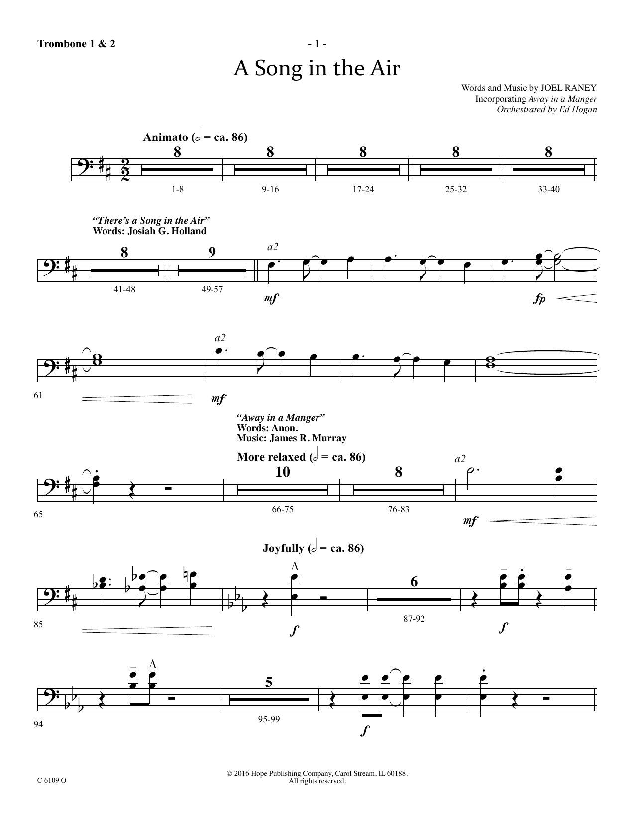 Ed Hogan A Song In The Air - Trombone 1 & 2 Sheet Music Notes & Chords for Choir Instrumental Pak - Download or Print PDF