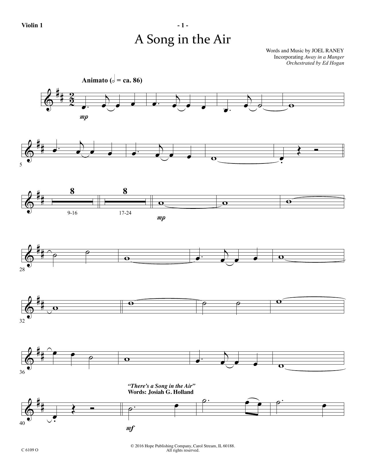 Ed Hogan A Song In The Air - Violin 1 Sheet Music Notes & Chords for Choir Instrumental Pak - Download or Print PDF