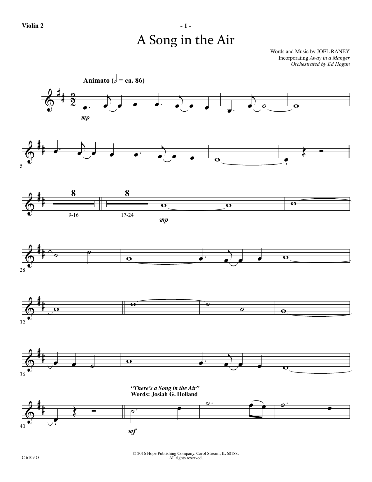 Ed Hogan A Song In The Air - Violin 2 Sheet Music Notes & Chords for Choir Instrumental Pak - Download or Print PDF