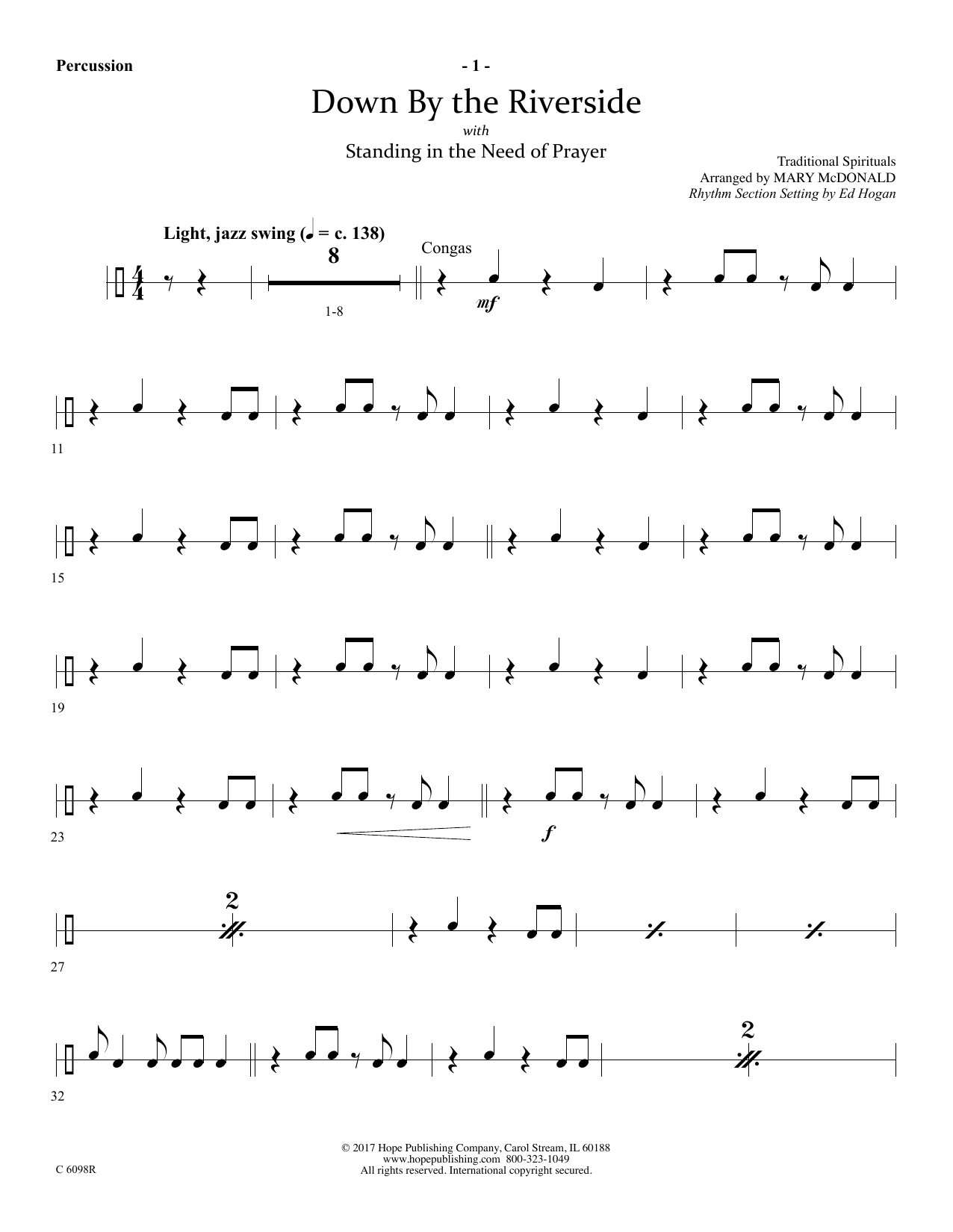 Ed Hogan Down by the Riverside - Percussion Sheet Music Notes & Chords for Choir Instrumental Pak - Download or Print PDF
