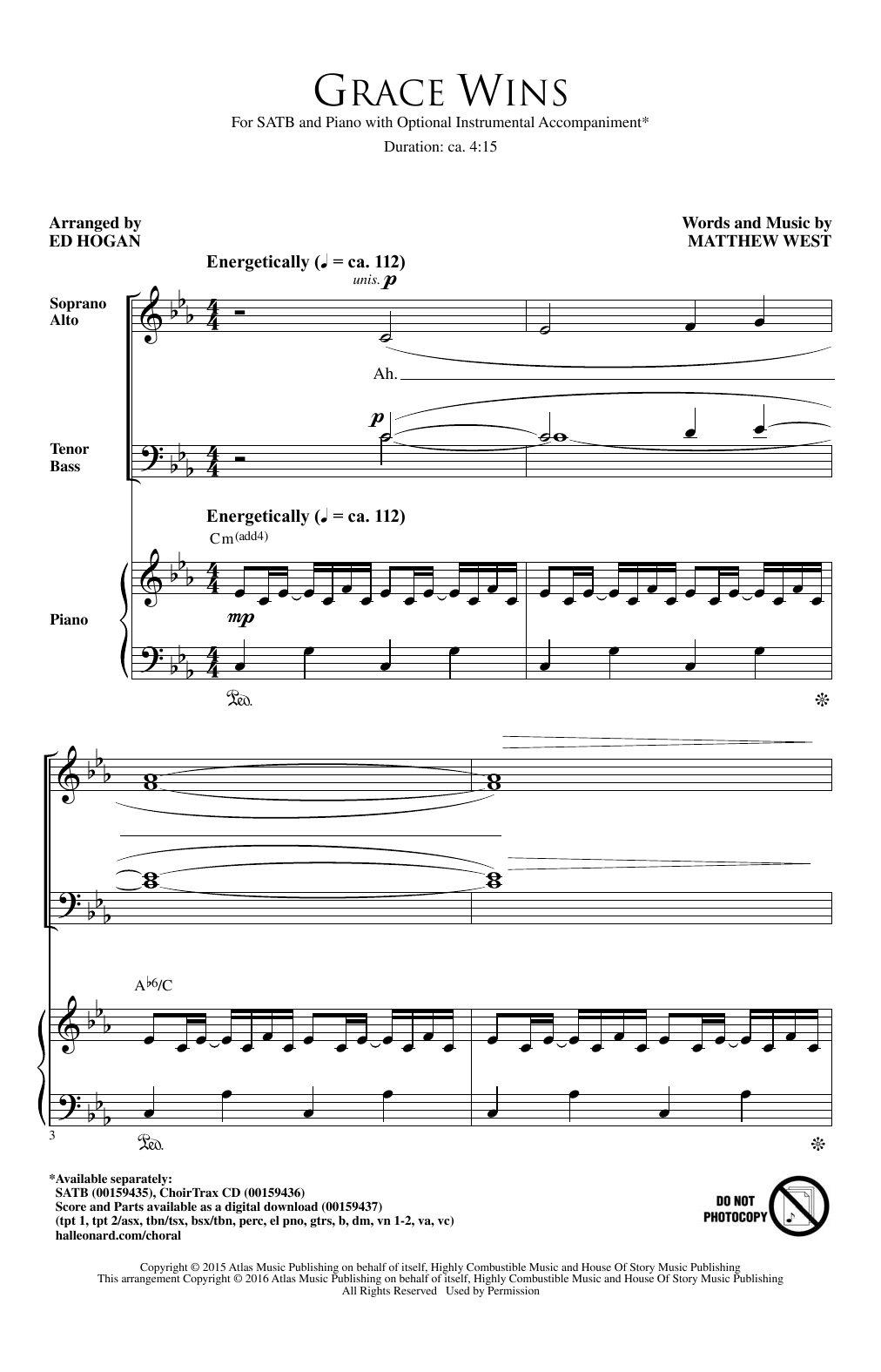 Ed Hogan Grace Wins Sheet Music Notes & Chords for SATB - Download or Print PDF