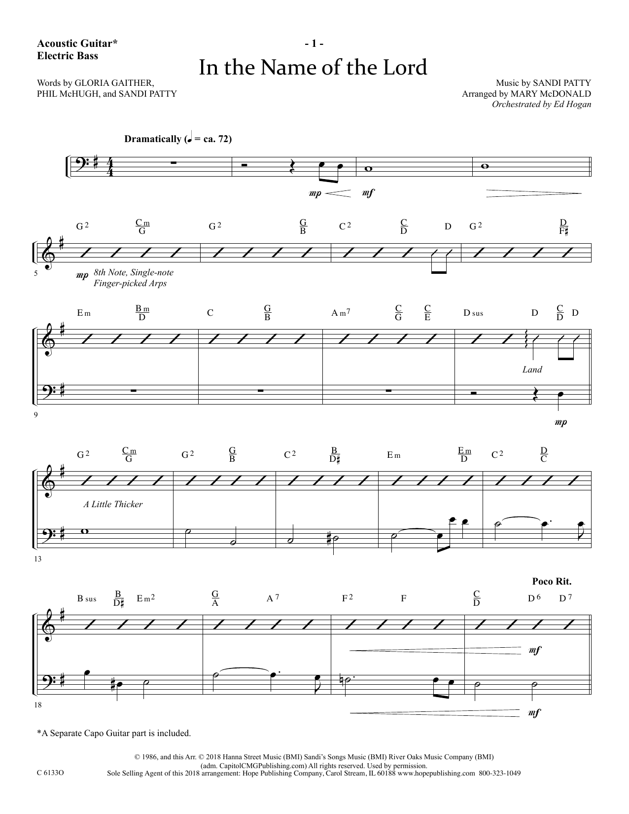 Ed Hogan In The Name Of The Lord - Acoustic Guitar/Electric Bass Sheet Music Notes & Chords for Choir Instrumental Pak - Download or Print PDF