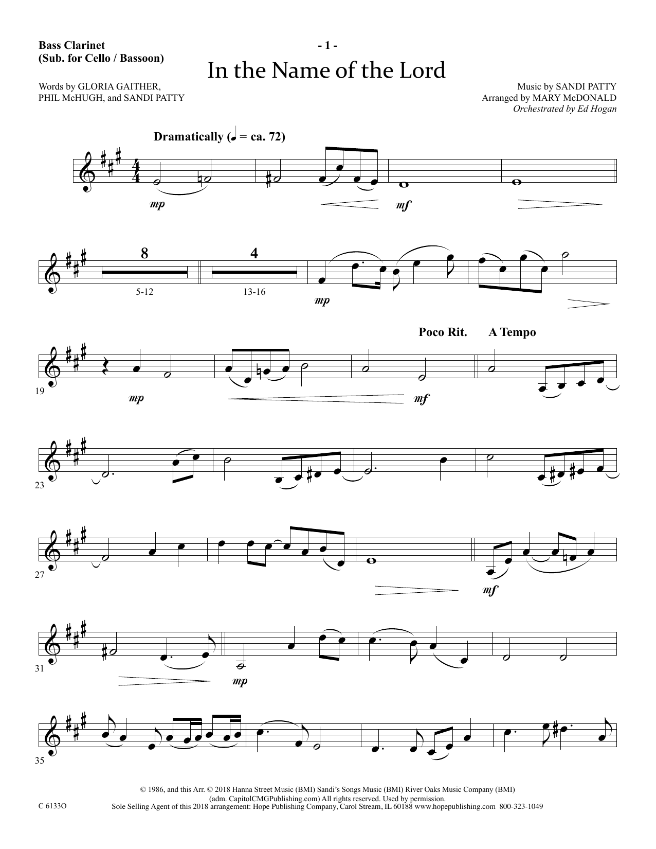 Ed Hogan In The Name Of The Lord - Bass Clarinet (sub. Cello/Bsn) Sheet Music Notes & Chords for Choir Instrumental Pak - Download or Print PDF