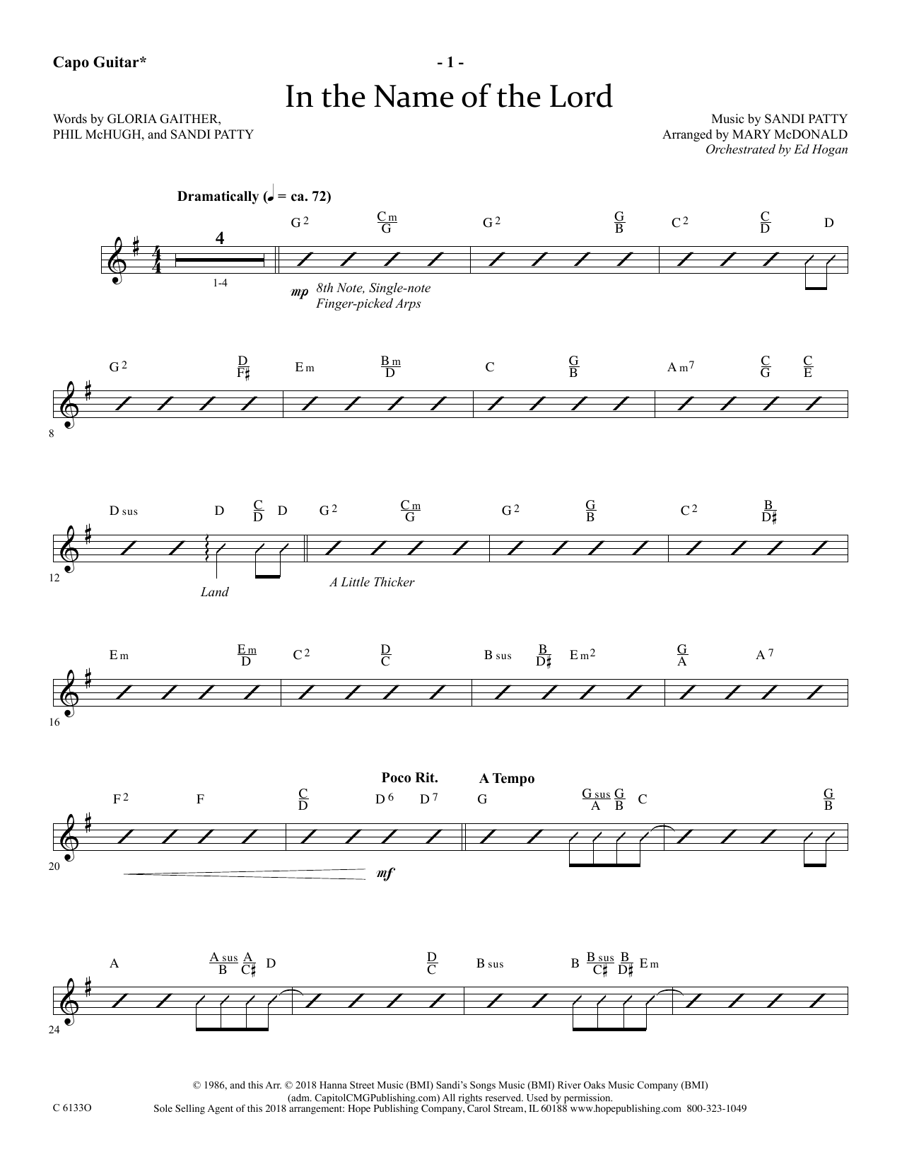 Ed Hogan In The Name Of The Lord - Capo Guitar Sheet Music Notes & Chords for Choir Instrumental Pak - Download or Print PDF