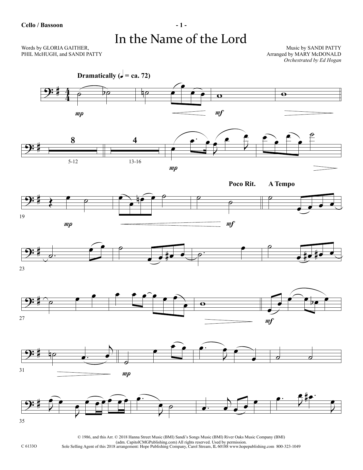 Ed Hogan In The Name Of The Lord - Cello/Bassoon Sheet Music Notes & Chords for Choir Instrumental Pak - Download or Print PDF