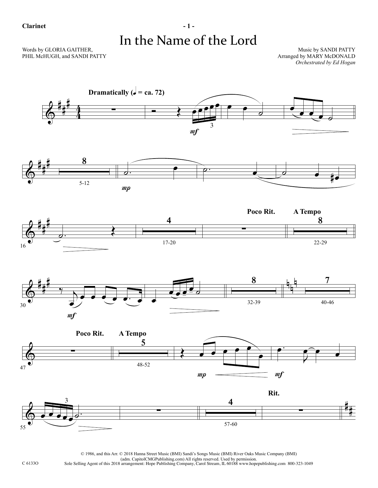 Ed Hogan In The Name Of The Lord - Clarinet Sheet Music Notes & Chords for Choir Instrumental Pak - Download or Print PDF