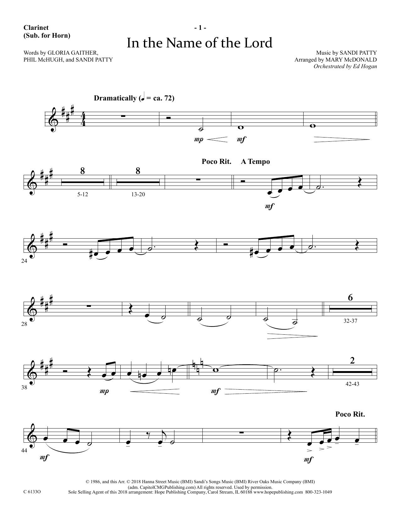 Ed Hogan In The Name Of The Lord - Clarinet (sub. Horn) Sheet Music Notes & Chords for Choir Instrumental Pak - Download or Print PDF