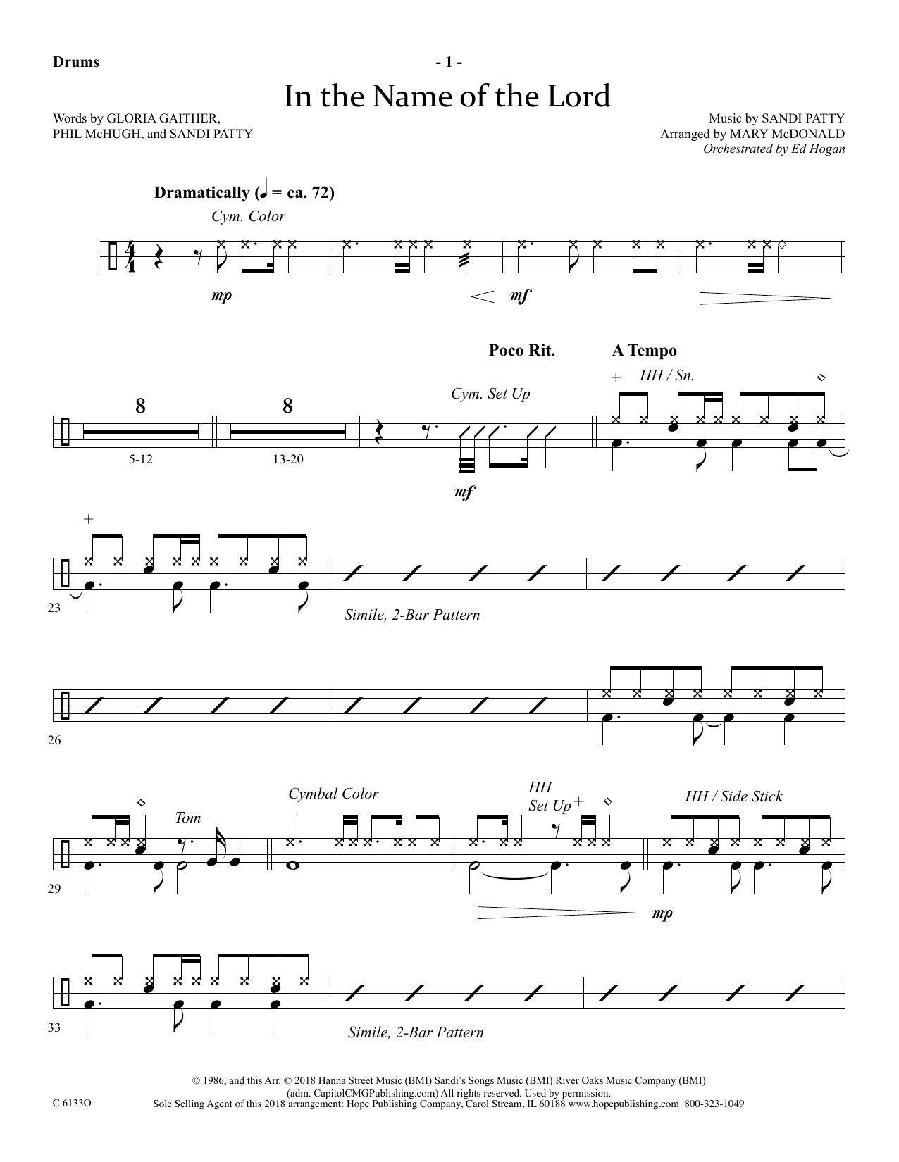 Ed Hogan In The Name Of The Lord - Drums Sheet Music Notes & Chords for Choir Instrumental Pak - Download or Print PDF