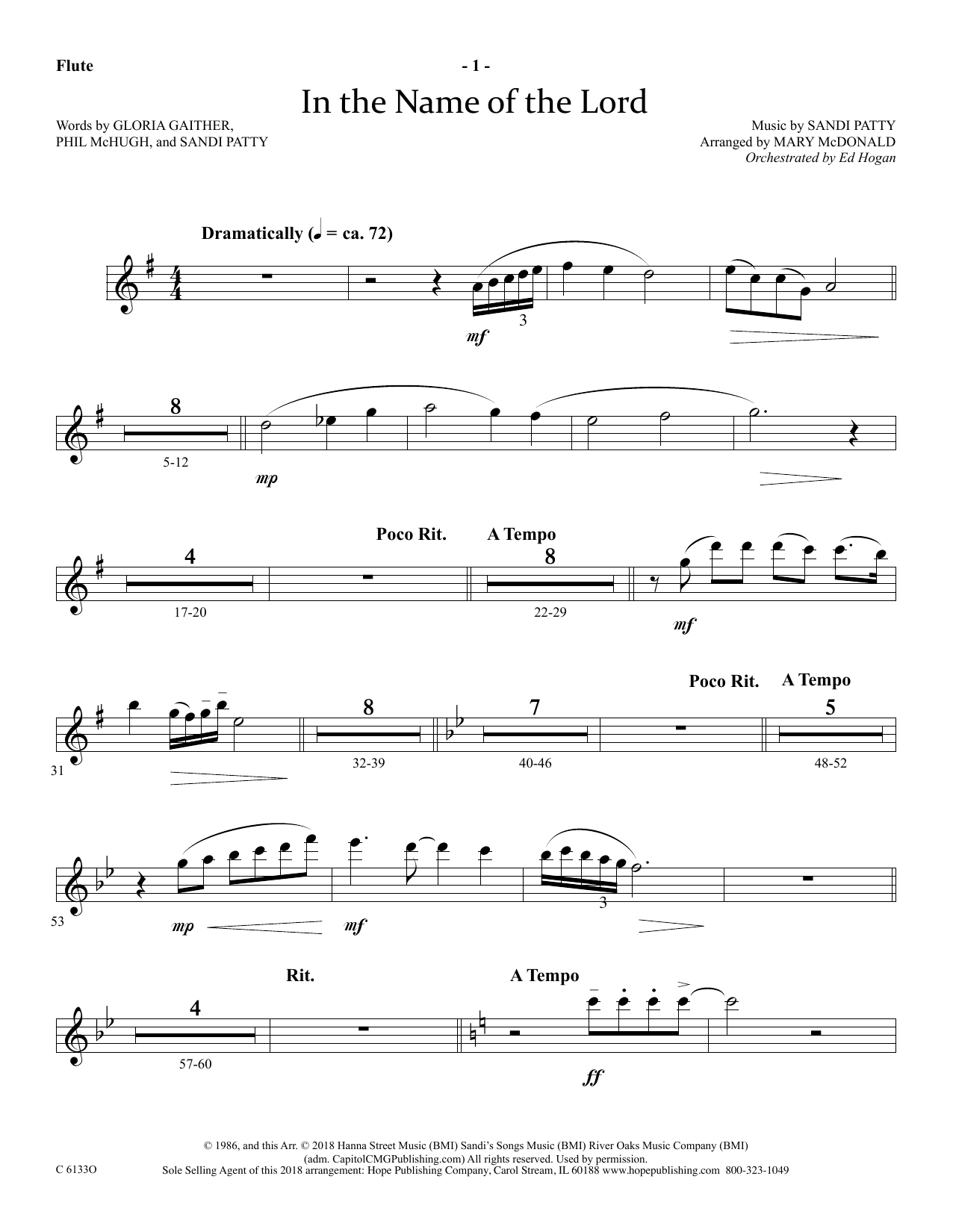 Ed Hogan In The Name Of The Lord - Flute Sheet Music Notes & Chords for Choir Instrumental Pak - Download or Print PDF