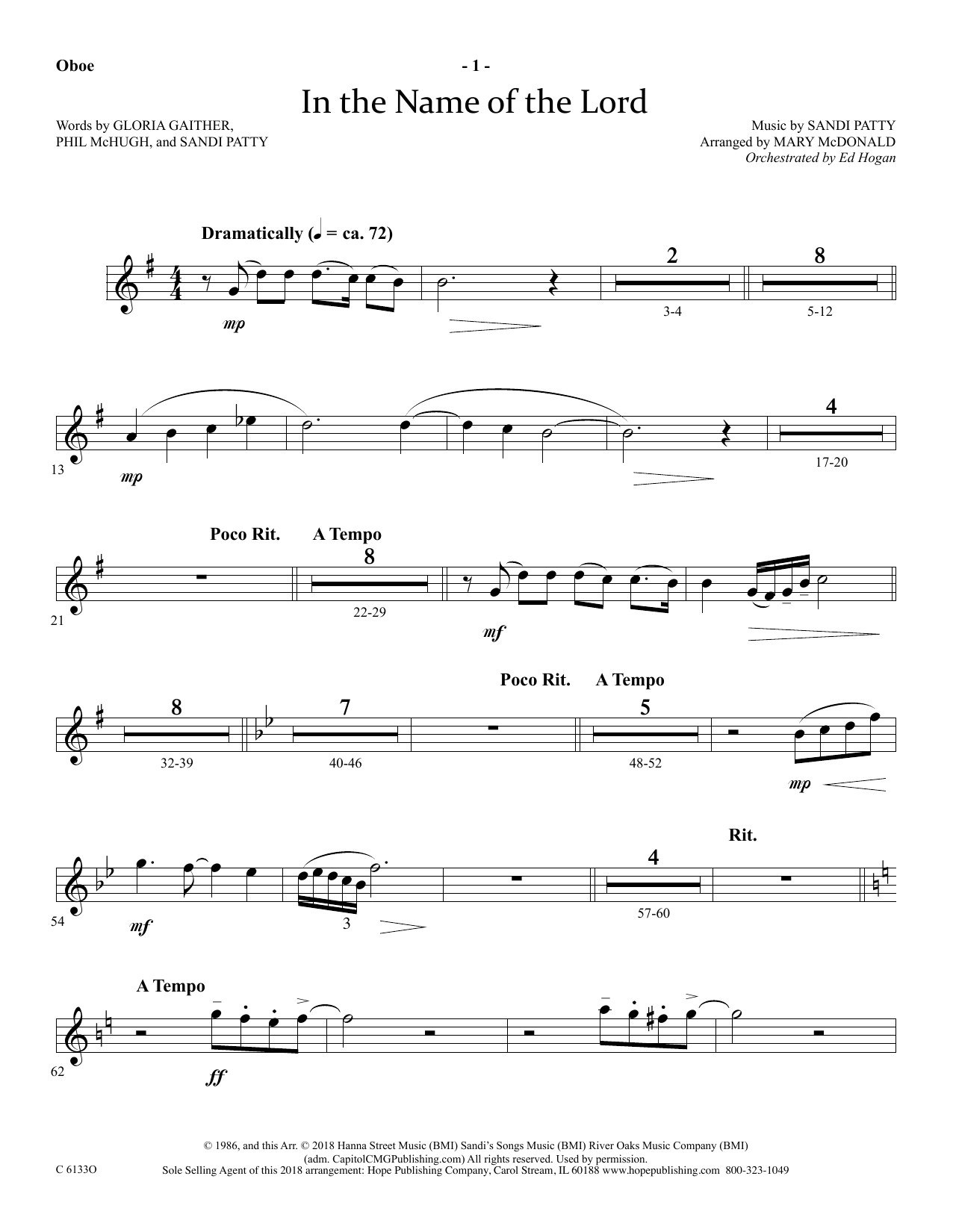 Ed Hogan In The Name Of The Lord - Oboe Sheet Music Notes & Chords for Choir Instrumental Pak - Download or Print PDF