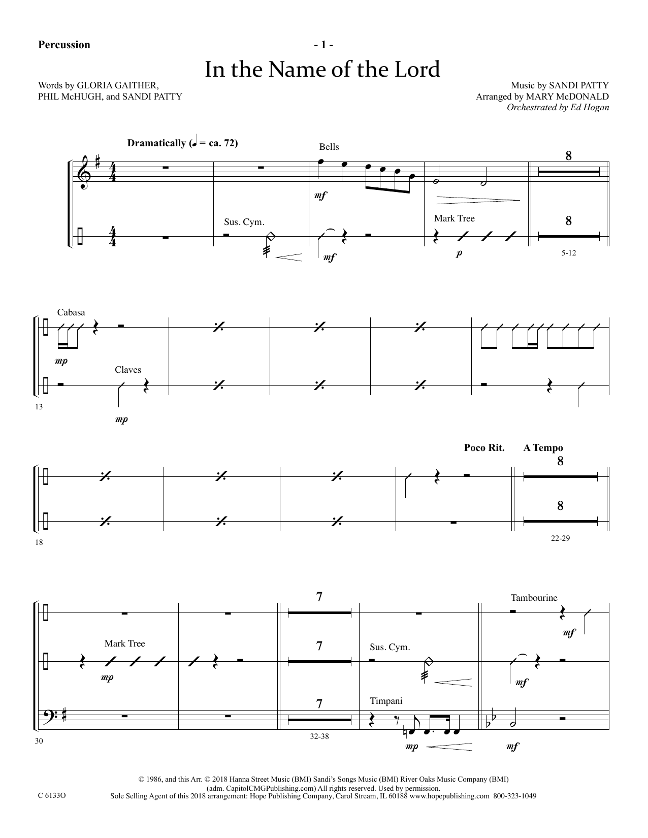 Ed Hogan In The Name Of The Lord - Percussion Sheet Music Notes & Chords for Choir Instrumental Pak - Download or Print PDF