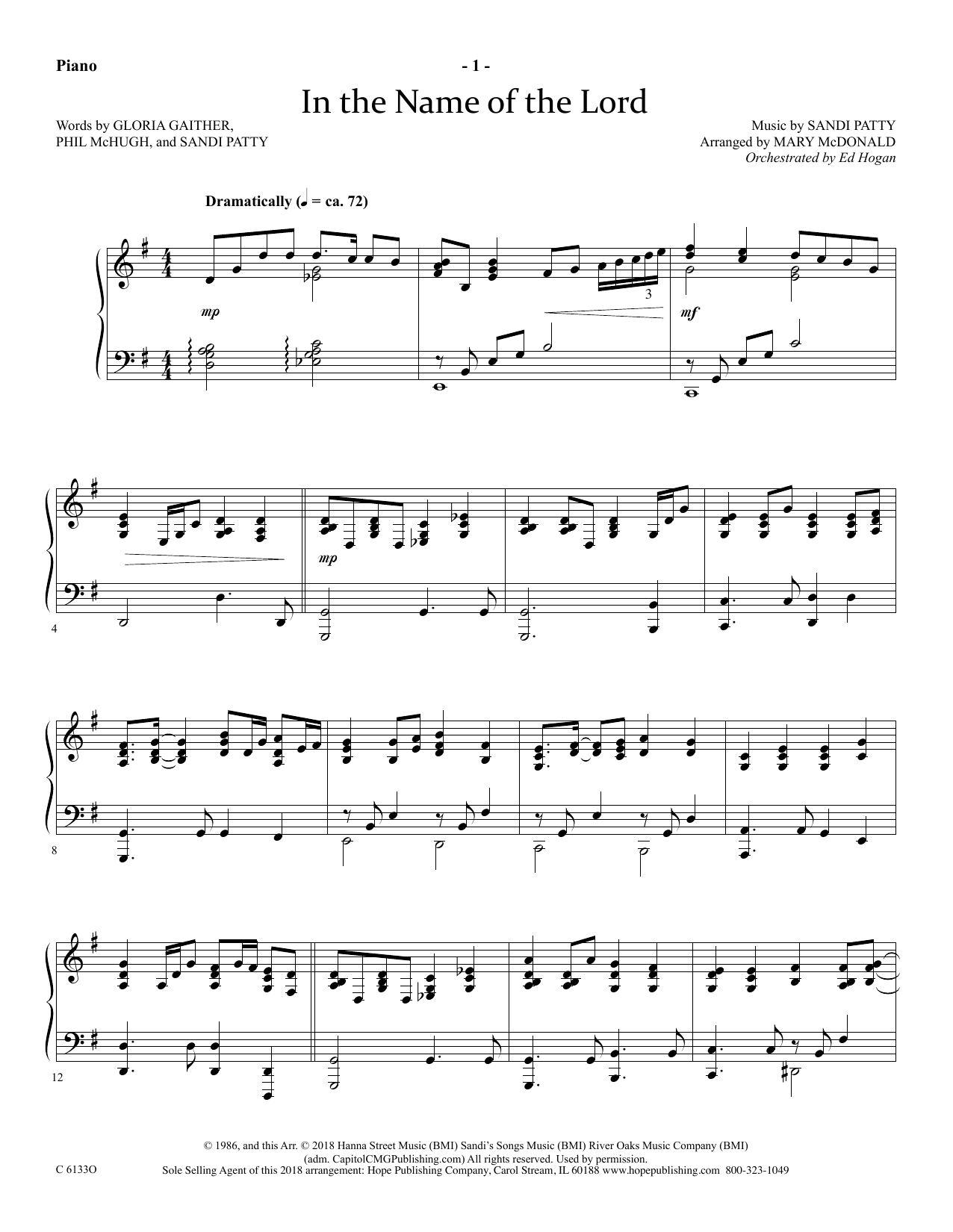 Ed Hogan In The Name Of The Lord - Piano Sheet Music Notes & Chords for Choir Instrumental Pak - Download or Print PDF