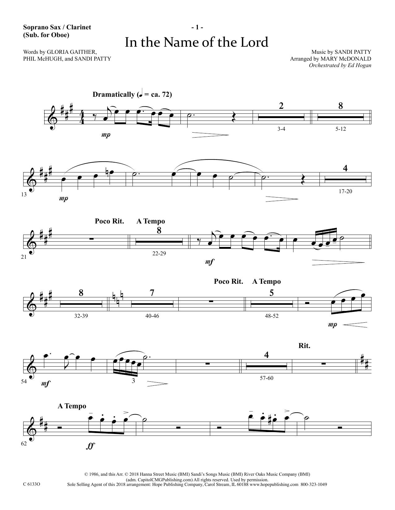 Ed Hogan In The Name Of The Lord - Soprano Sax/Clarinet(sub oboe) Sheet Music Notes & Chords for Choir Instrumental Pak - Download or Print PDF