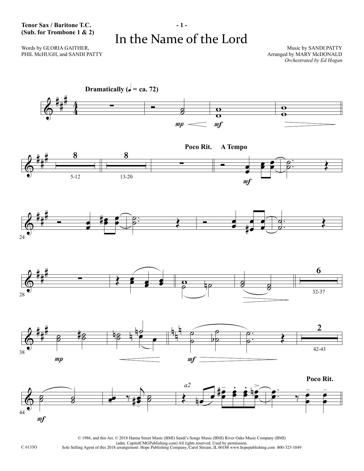 Ed Hogan In The Name Of The Lord - Tenor Sax/BariTC (sub Tbn 1-2) Sheet Music Notes & Chords for Choir Instrumental Pak - Download or Print PDF