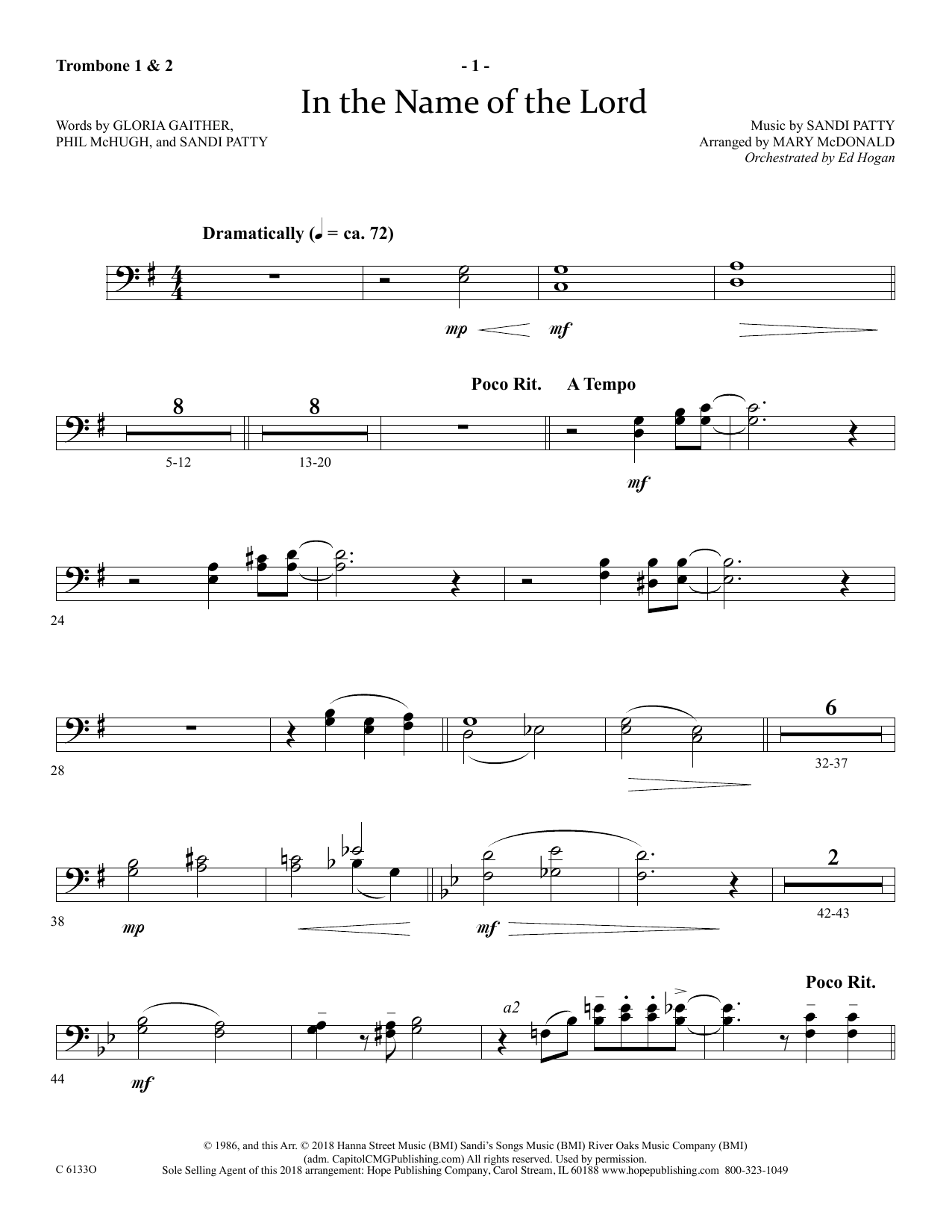 Ed Hogan In The Name Of The Lord - Trombone 1 & 2 Sheet Music Notes & Chords for Choir Instrumental Pak - Download or Print PDF