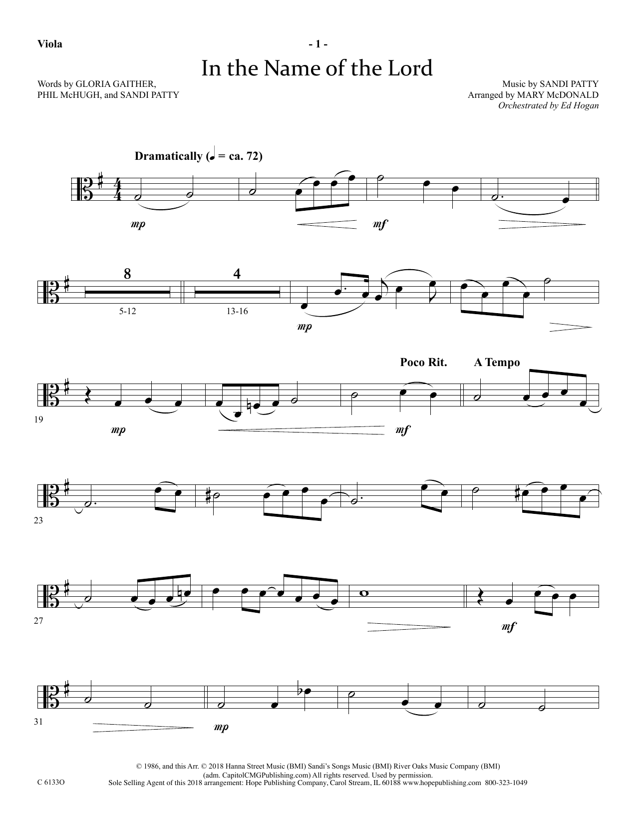 Ed Hogan In The Name Of The Lord - Viola Sheet Music Notes & Chords for Choir Instrumental Pak - Download or Print PDF