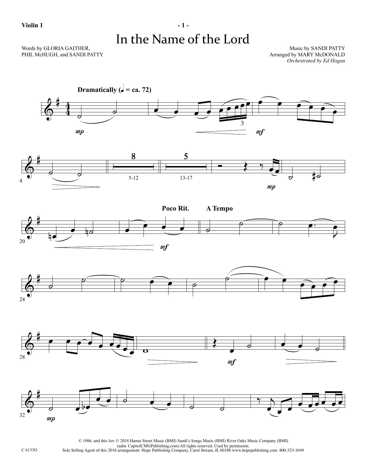 Ed Hogan In The Name Of The Lord - Violin 1 Sheet Music Notes & Chords for Choir Instrumental Pak - Download or Print PDF