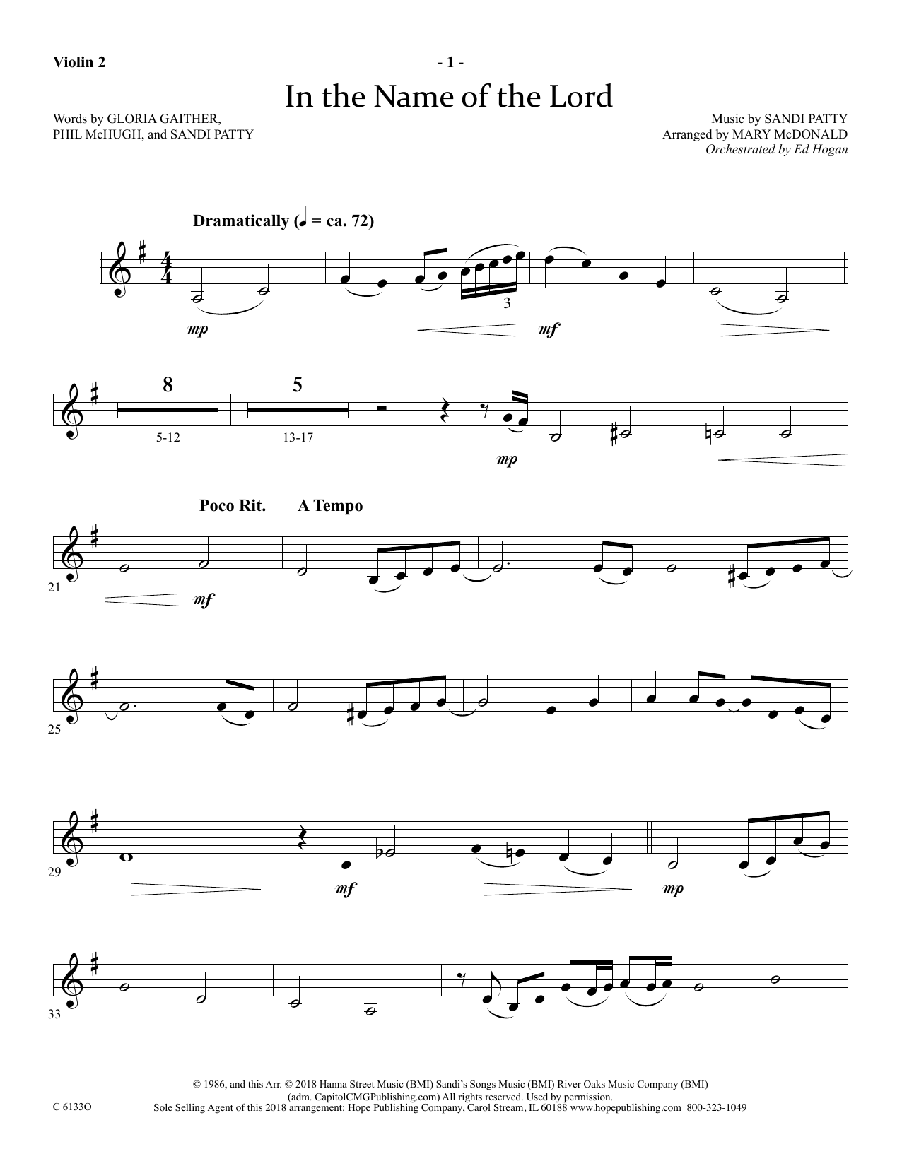 Ed Hogan In The Name Of The Lord - Violin 2 Sheet Music Notes & Chords for Choir Instrumental Pak - Download or Print PDF