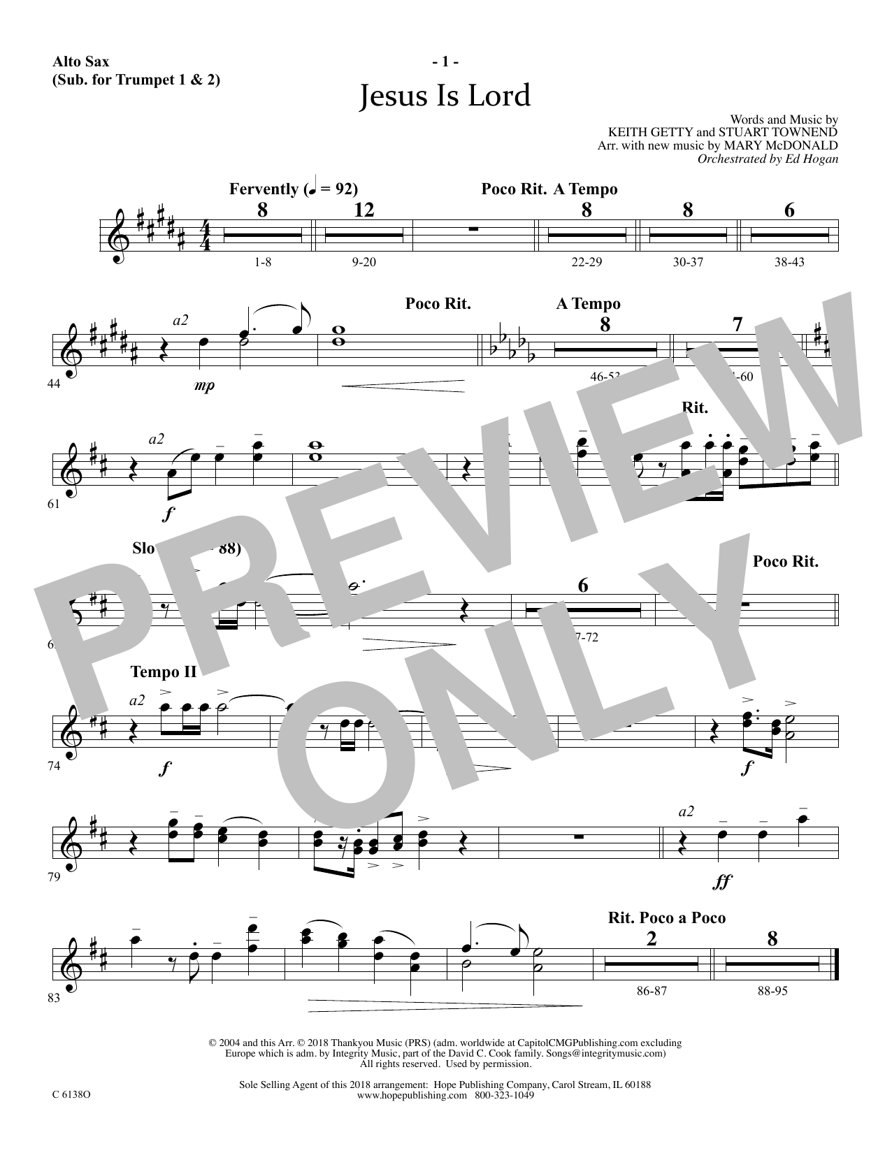 Ed Hogan Jesus Is Lord - Alto Sax (sub. Trumpet 2) Sheet Music Notes & Chords for Choir Instrumental Pak - Download or Print PDF