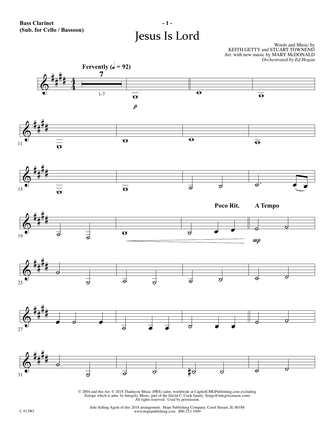 Ed Hogan Jesus Is Lord - Bass Clarinet (sub. Cello/Bsn) Sheet Music Notes & Chords for Choir Instrumental Pak - Download or Print PDF