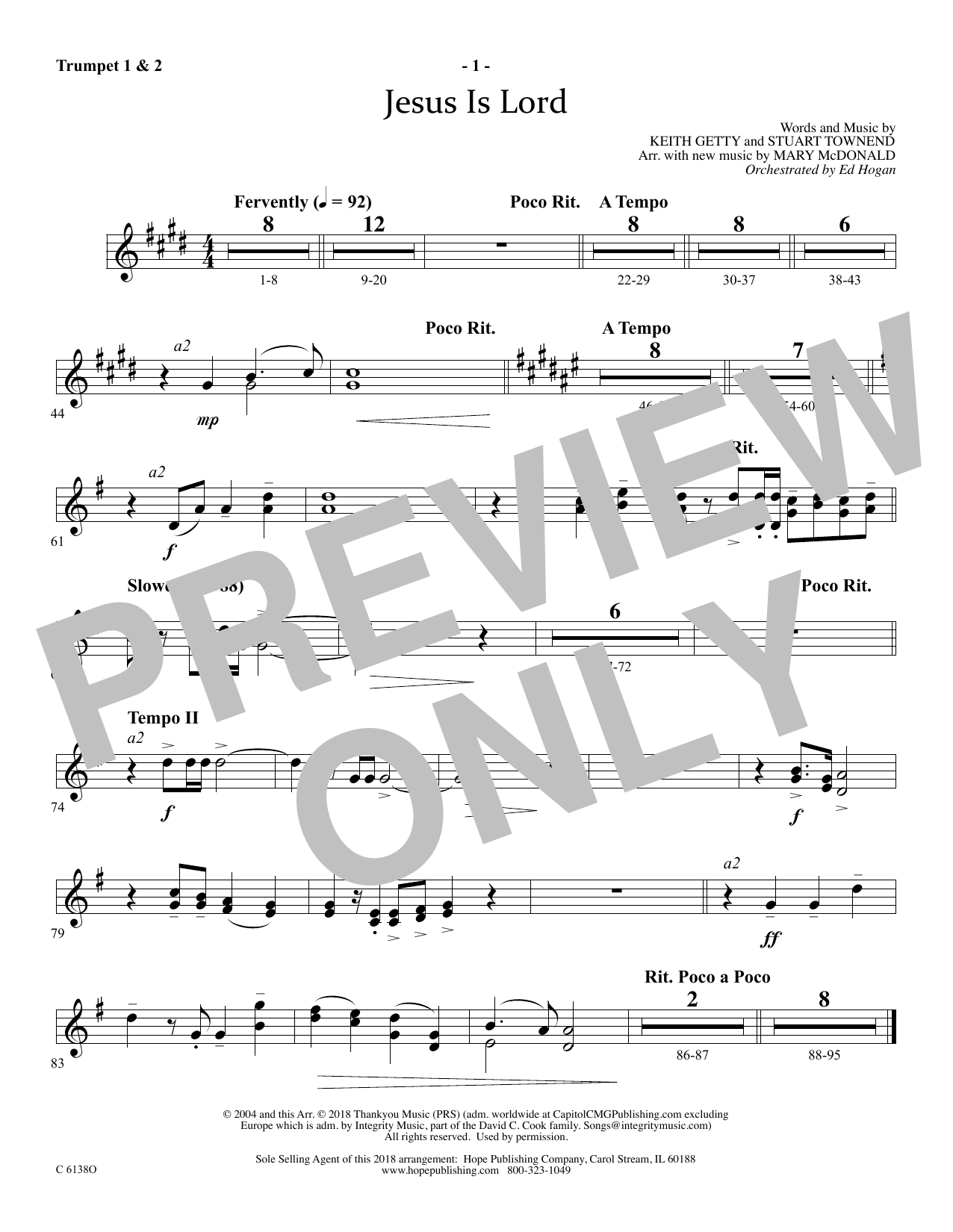 Ed Hogan Jesus Is Lord - Bb Trumpet 1 & 2 Sheet Music Notes & Chords for Choir Instrumental Pak - Download or Print PDF