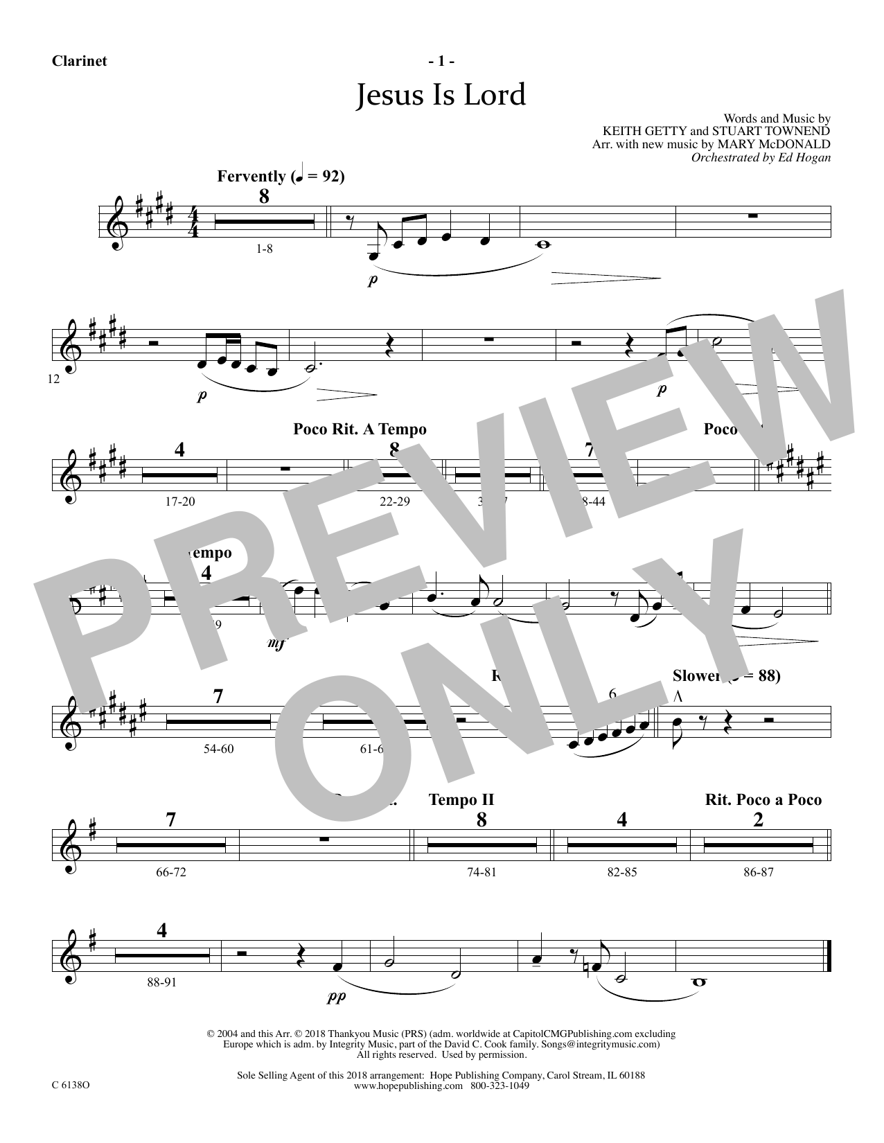 Ed Hogan Jesus Is Lord - Clarinet Sheet Music Notes & Chords for Choir Instrumental Pak - Download or Print PDF