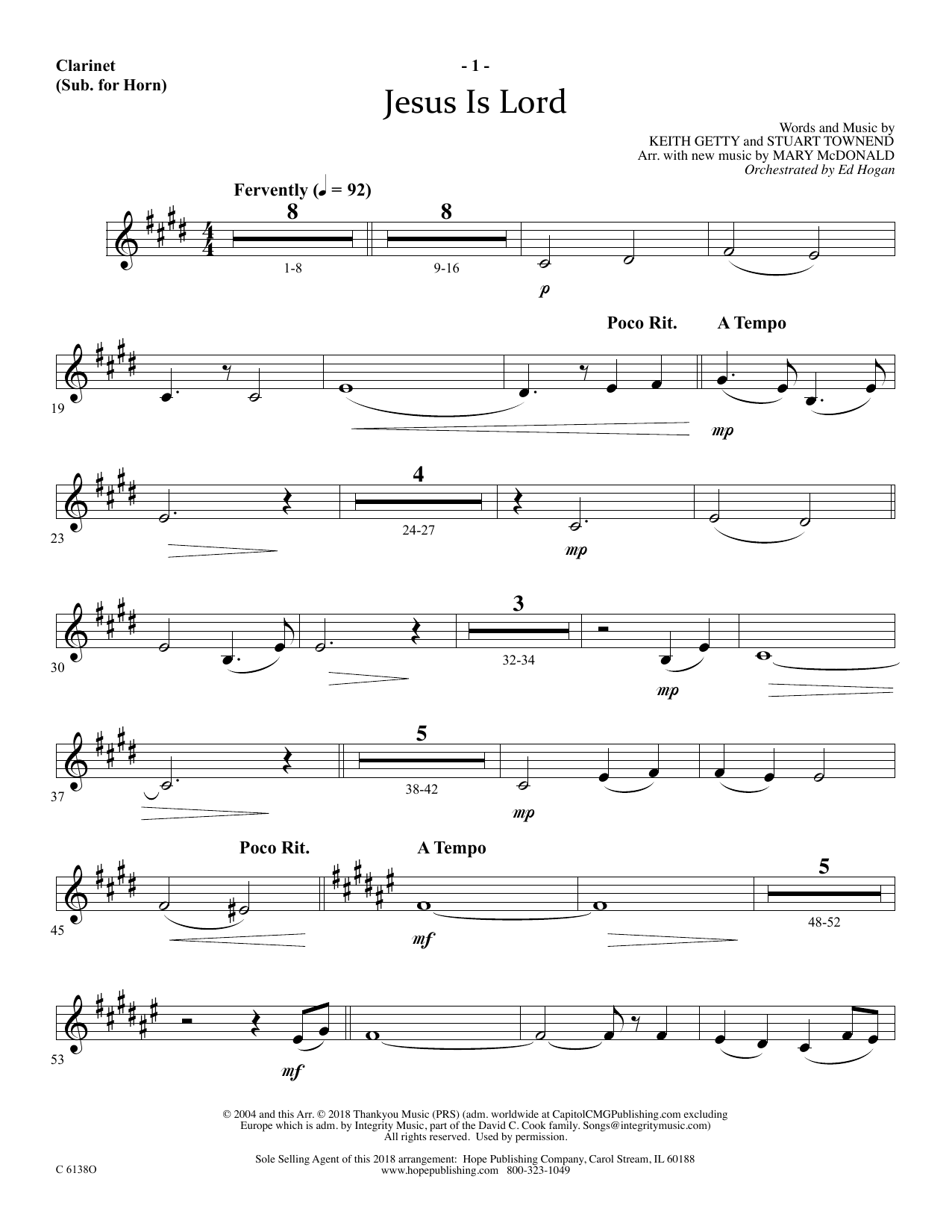 Ed Hogan Jesus Is Lord - Clarinet (sub. Horn) Sheet Music Notes & Chords for Choir Instrumental Pak - Download or Print PDF