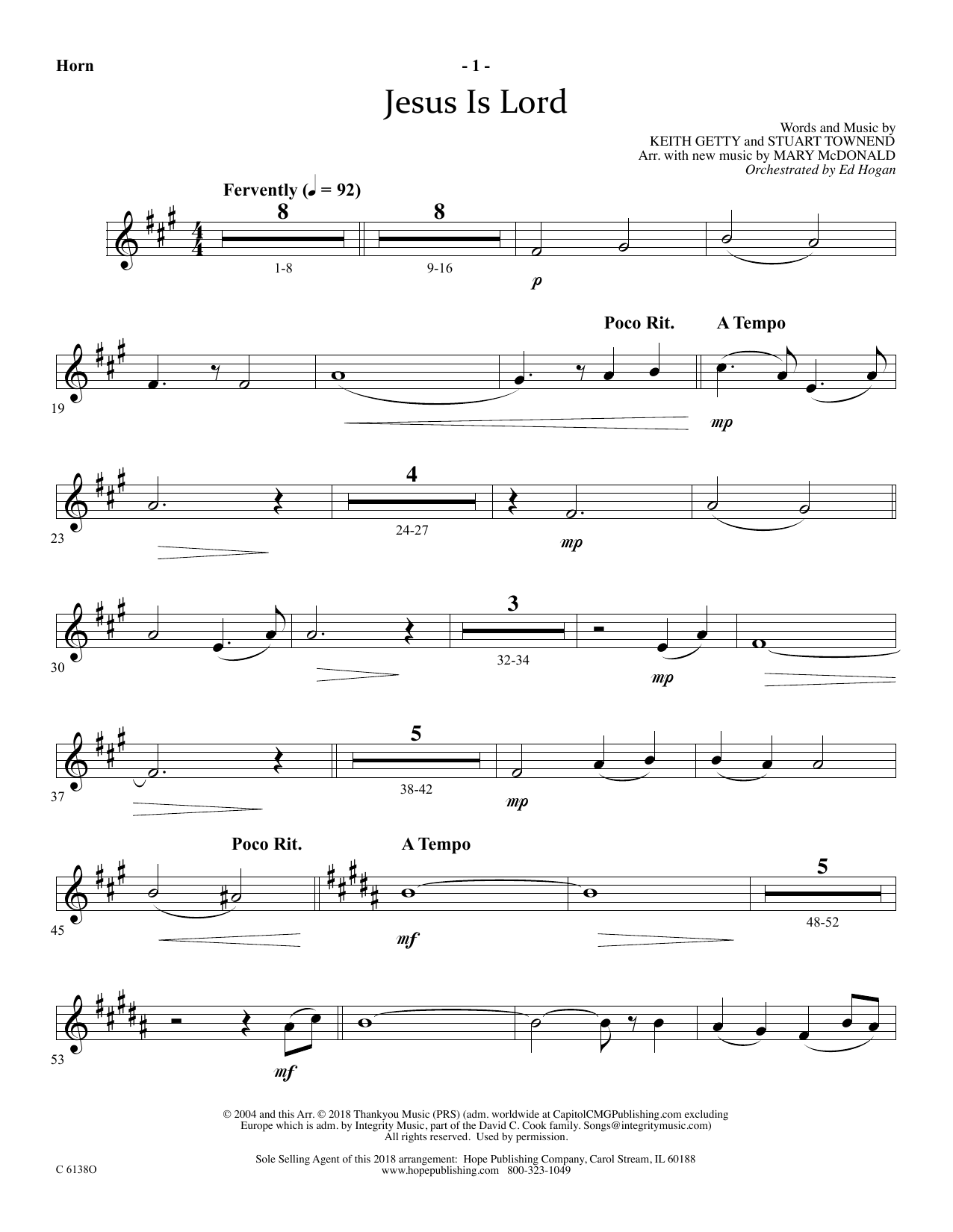 Ed Hogan Jesus Is Lord - Flugelhorn Solo Sheet Music Notes & Chords for Choir Instrumental Pak - Download or Print PDF