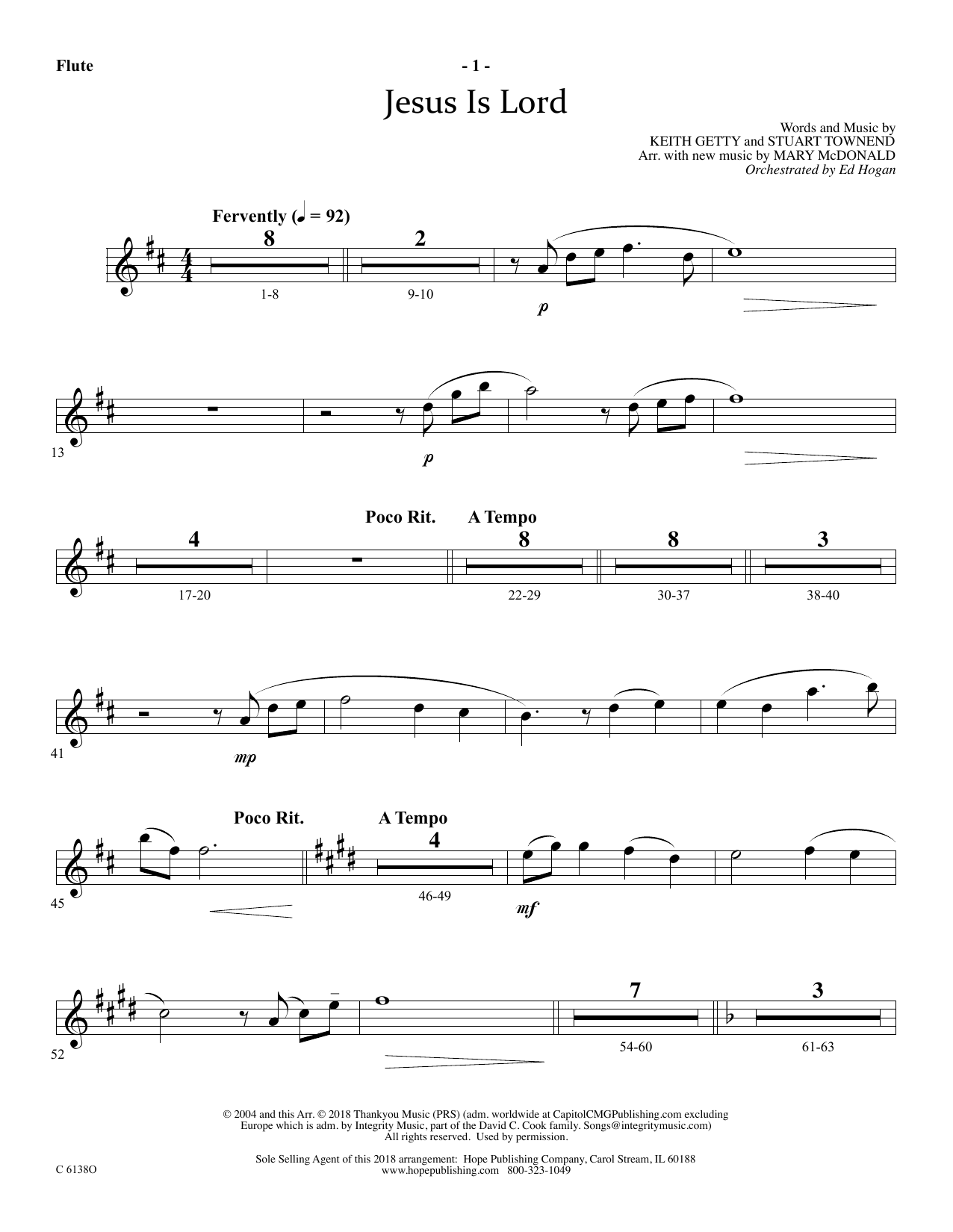 Ed Hogan Jesus Is Lord - Flute Sheet Music Notes & Chords for Choir Instrumental Pak - Download or Print PDF
