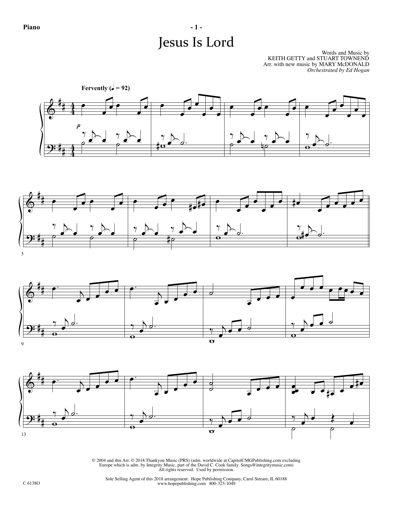 Ed Hogan Jesus Is Lord - Piano Sheet Music Notes & Chords for Choir Instrumental Pak - Download or Print PDF
