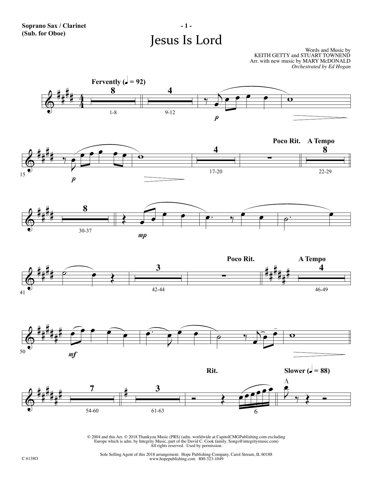 Ed Hogan Jesus Is Lord - Soprano Sax/Clarinet(sub oboe) Sheet Music Notes & Chords for Choir Instrumental Pak - Download or Print PDF