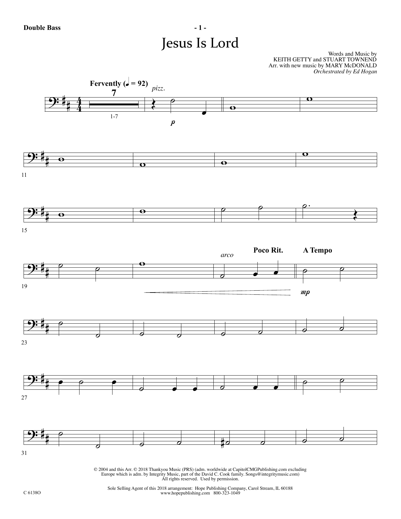Ed Hogan Jesus Is Lord - String Bass Sheet Music Notes & Chords for Choir Instrumental Pak - Download or Print PDF