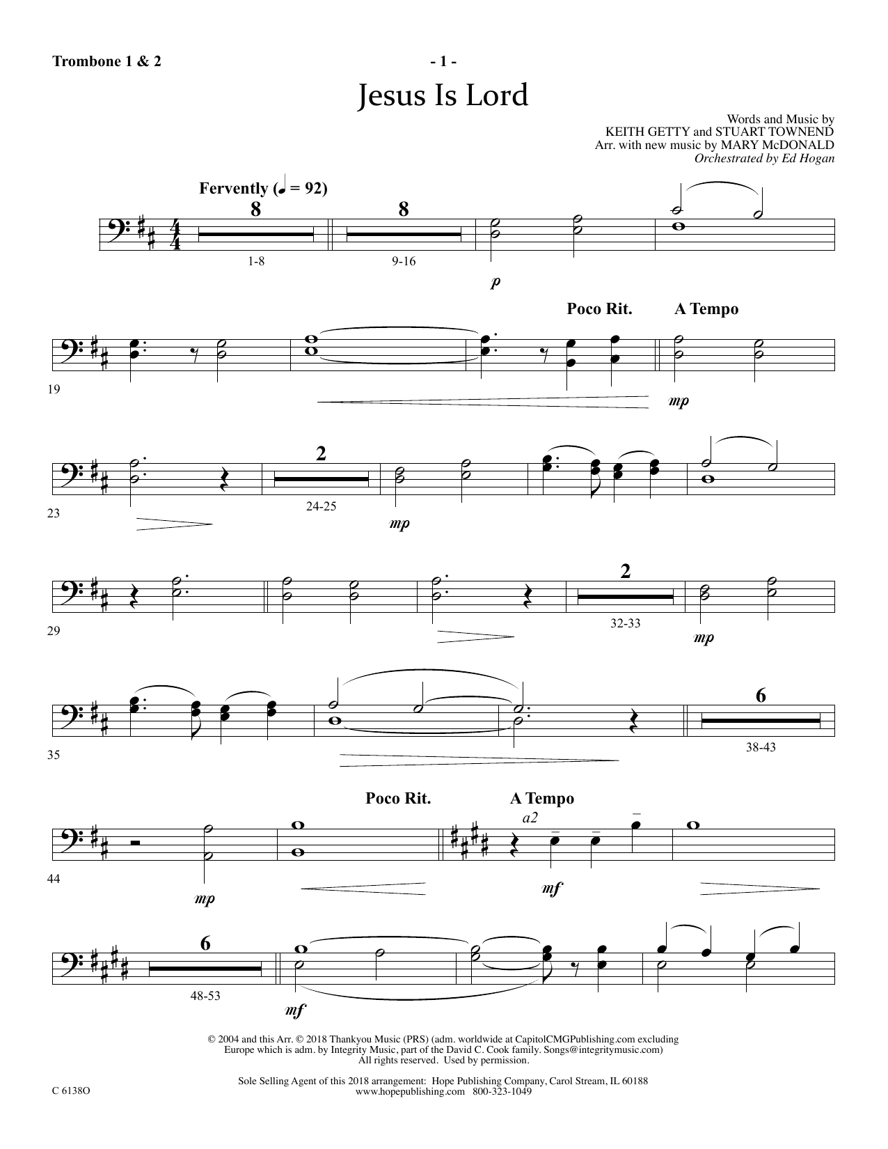 Ed Hogan Jesus Is Lord - Trombone 1 & 2 Sheet Music Notes & Chords for Choir Instrumental Pak - Download or Print PDF