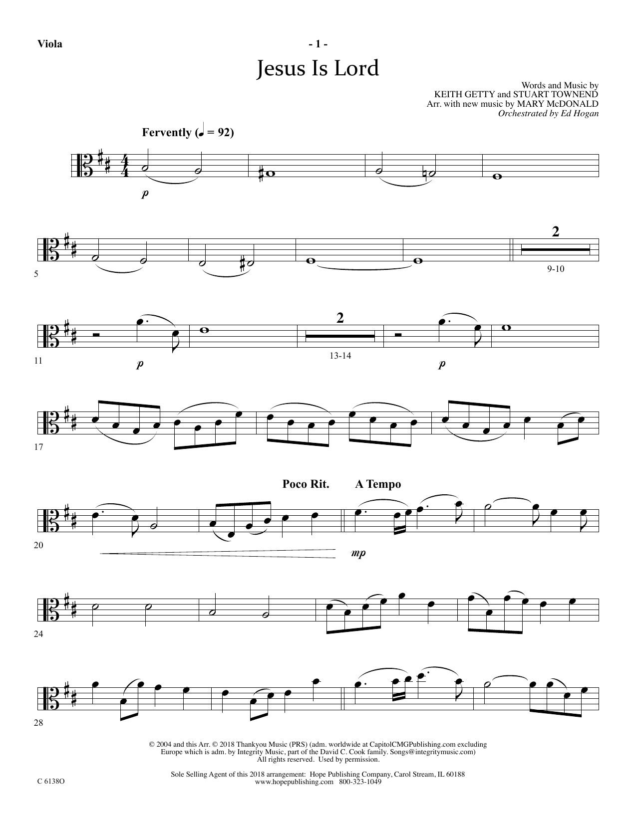 Ed Hogan Jesus Is Lord - Viola Sheet Music Notes & Chords for Choir Instrumental Pak - Download or Print PDF