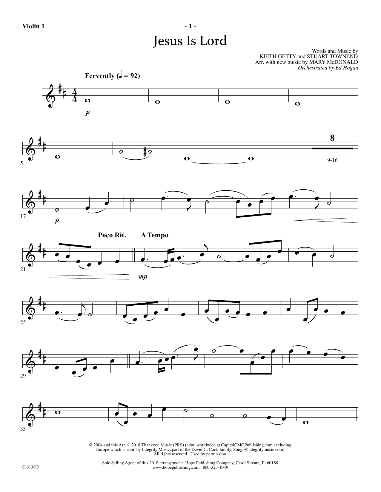 Ed Hogan Jesus Is Lord - Violin 1 Sheet Music Notes & Chords for Choir Instrumental Pak - Download or Print PDF
