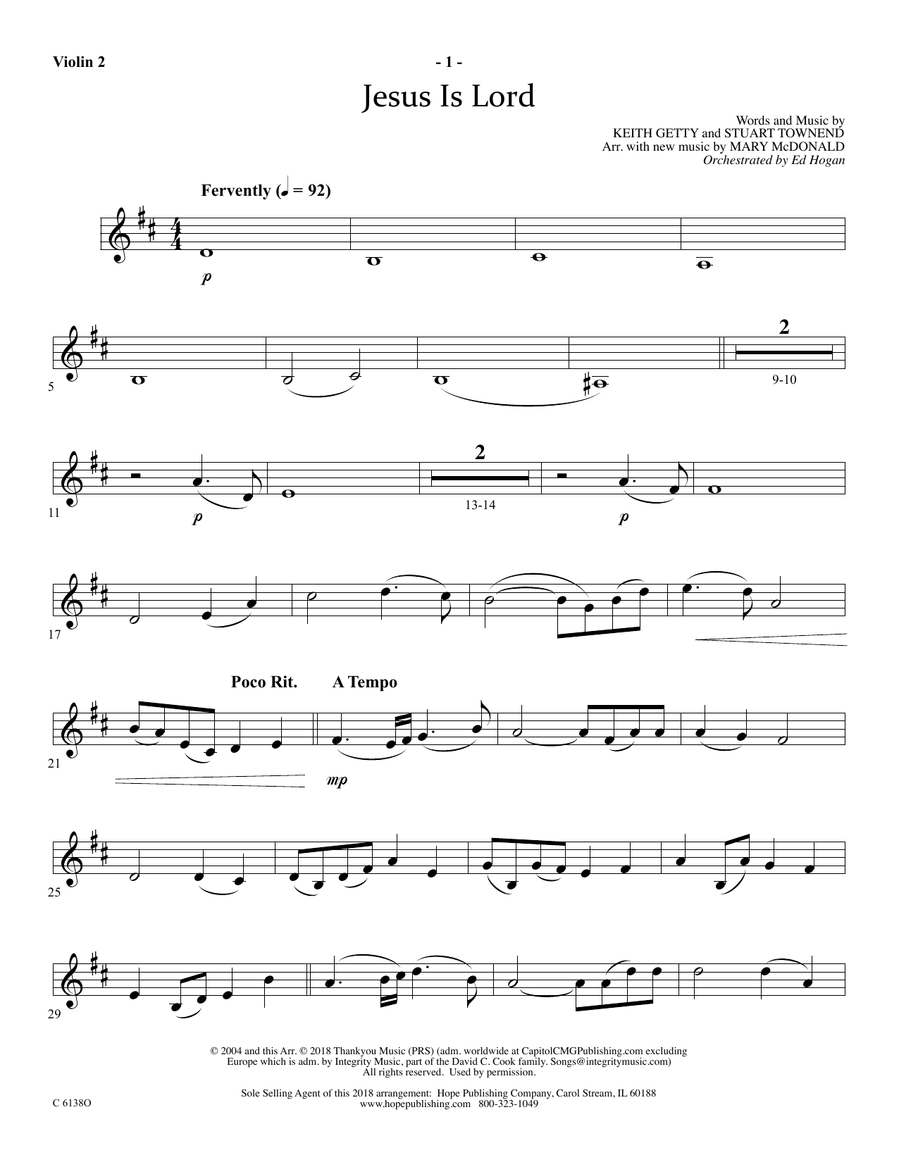 Ed Hogan Jesus Is Lord - Violin 2 Sheet Music Notes & Chords for Choir Instrumental Pak - Download or Print PDF