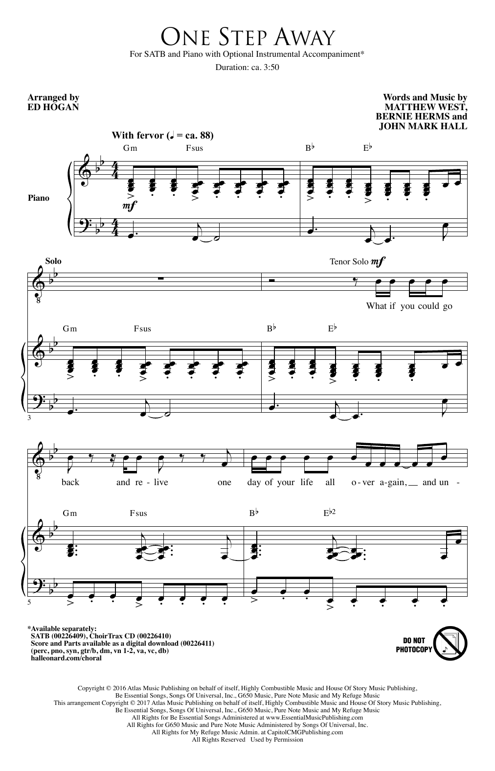 Ed Hogan One Step Away Sheet Music Notes & Chords for SATB - Download or Print PDF