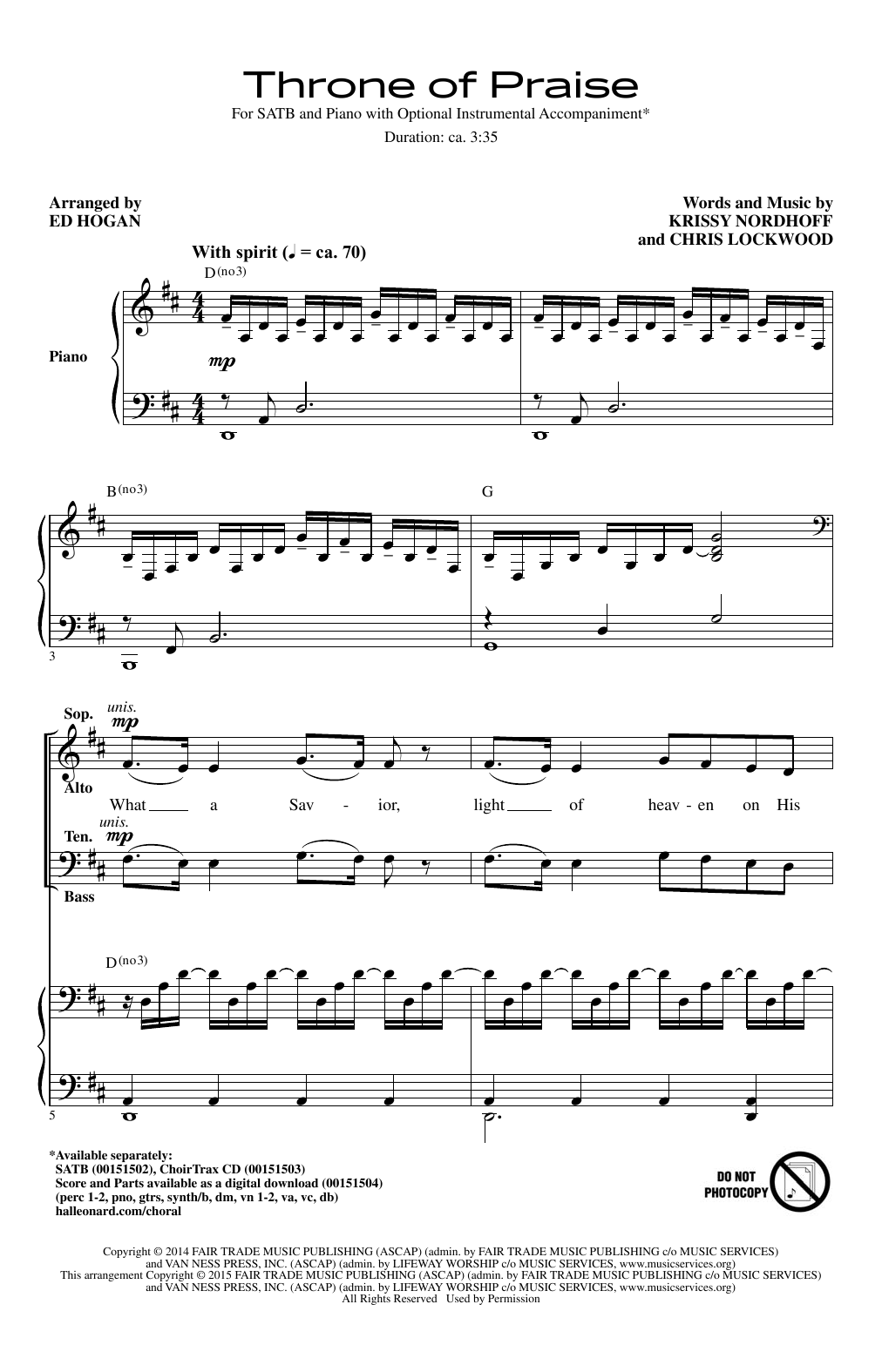 Phillips, Craig and Dean Throne Of Praise (arr. Ed Hogan) Sheet Music Notes & Chords for SATB - Download or Print PDF