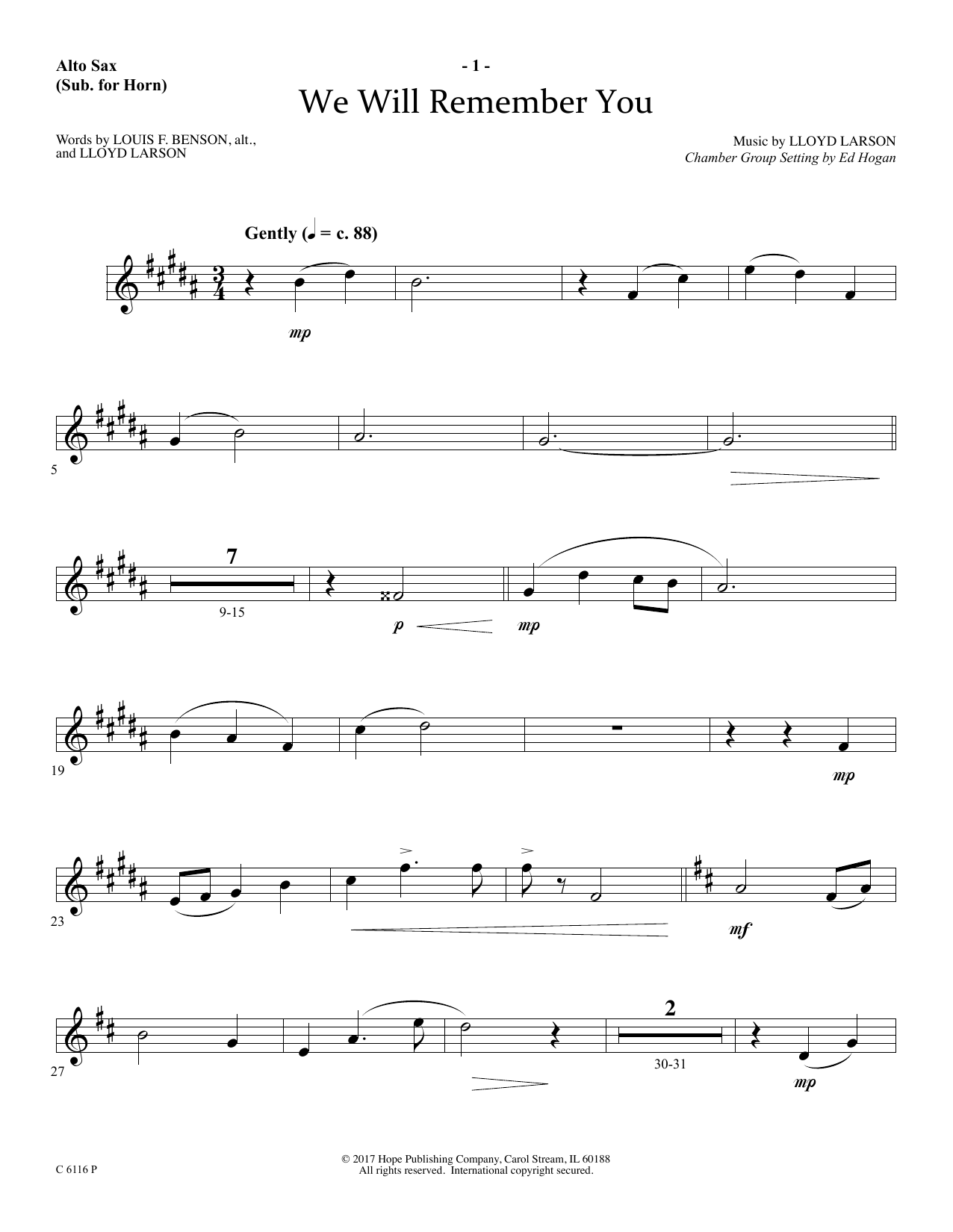 Ed Hogan We Will Remember You - Alto Sax Sheet Music Notes & Chords for Choir Instrumental Pak - Download or Print PDF