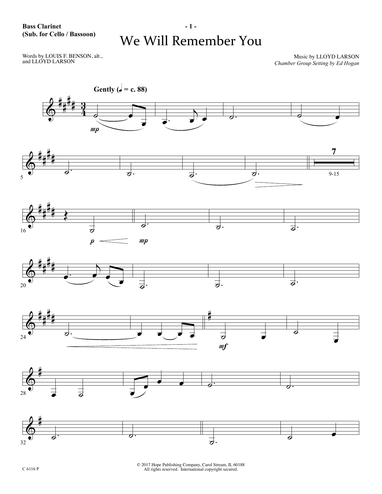 Ed Hogan We Will Remember You - Bass Clarinet Sheet Music Notes & Chords for Choir Instrumental Pak - Download or Print PDF