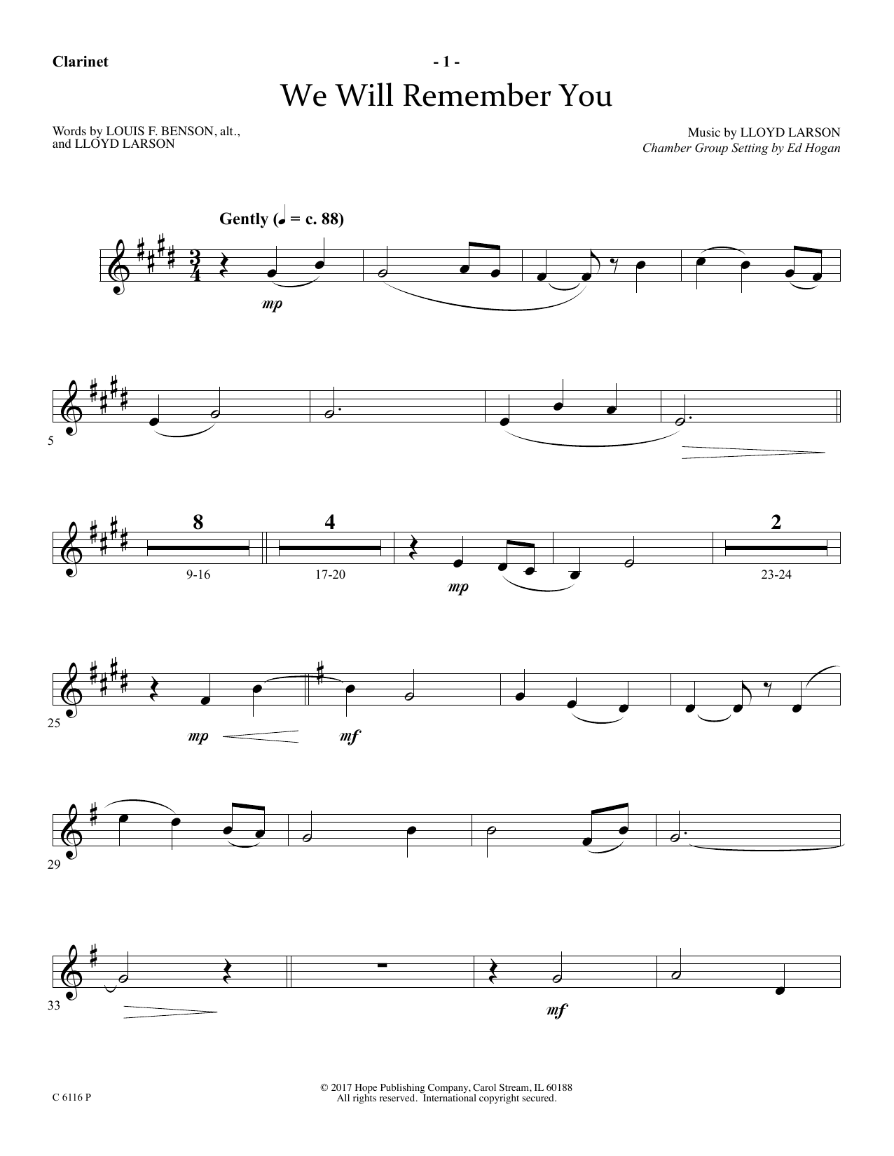 Ed Hogan We Will Remember You - Bb Clarinet Sheet Music Notes & Chords for Choir Instrumental Pak - Download or Print PDF