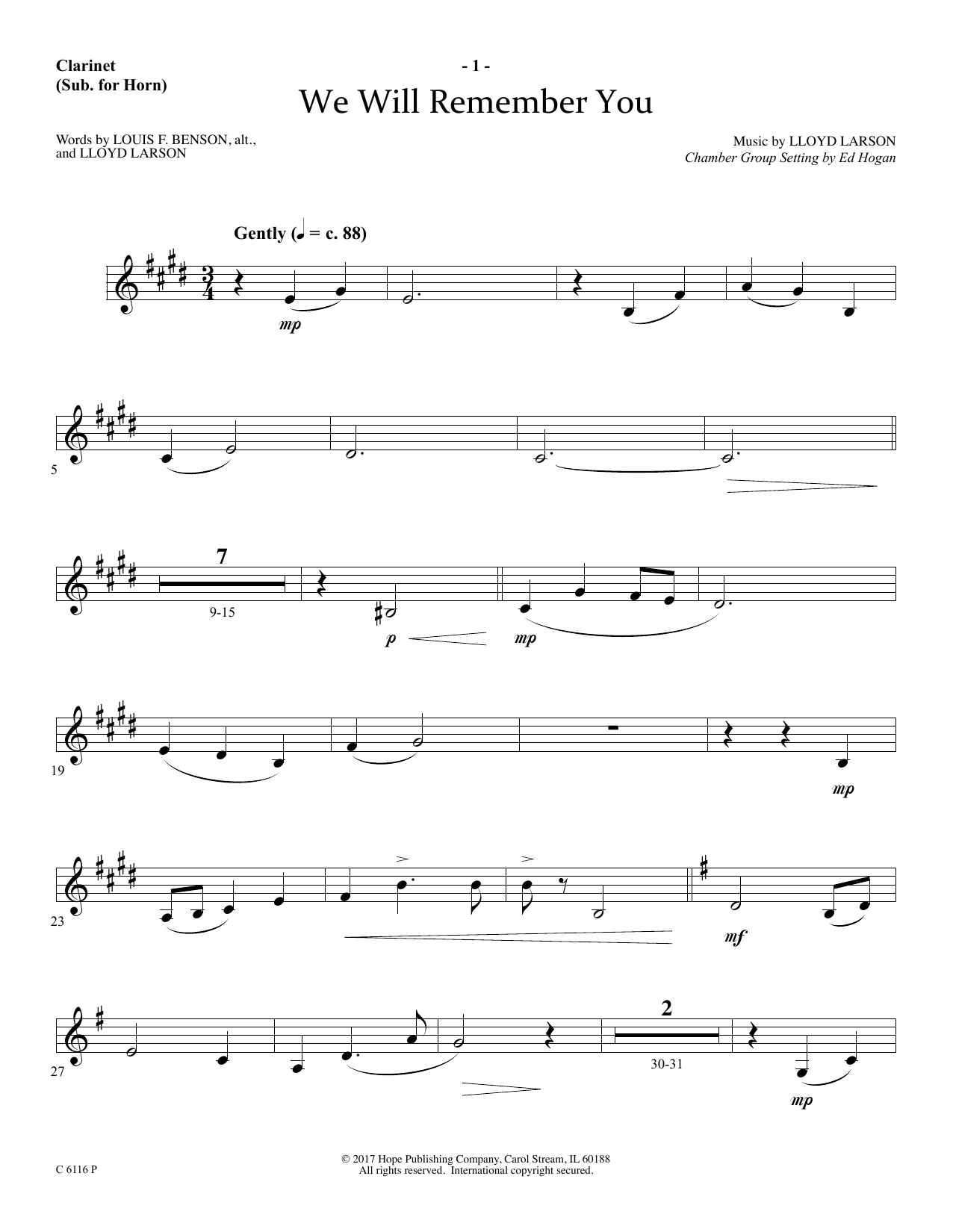 Ed Hogan We Will Remember You - Clarinet (sub. Horn) Sheet Music Notes & Chords for Choir Instrumental Pak - Download or Print PDF