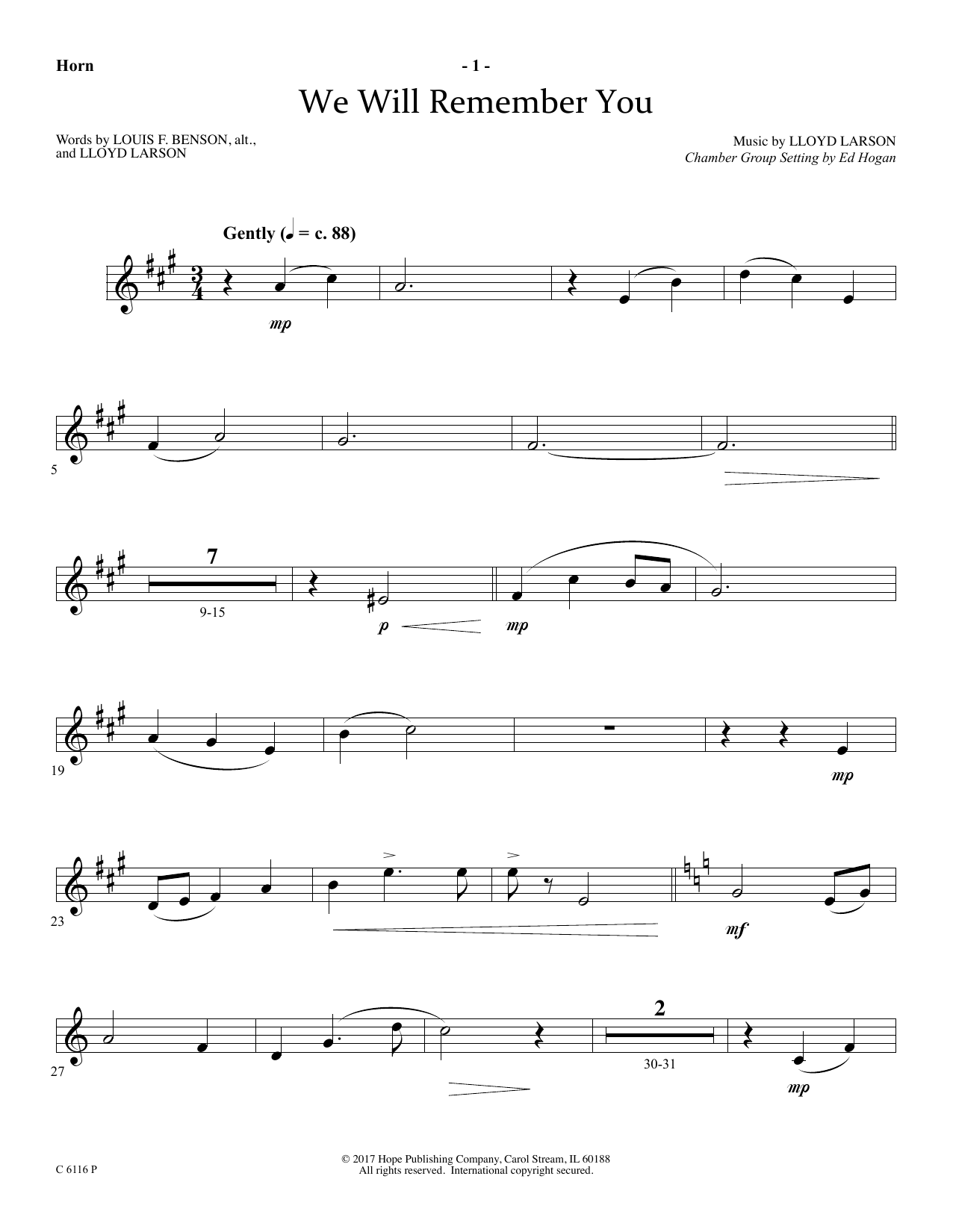 Ed Hogan We Will Remember You - F Horn Sheet Music Notes & Chords for Choir Instrumental Pak - Download or Print PDF